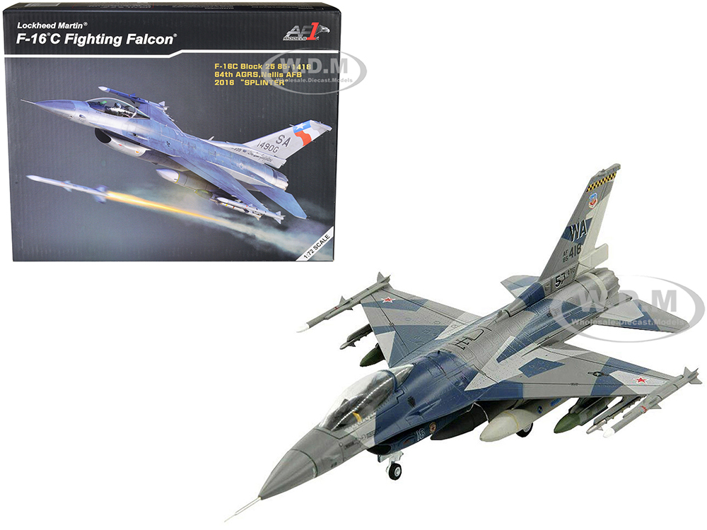 Image of Lockheed Martin F-16C Fighting Falcon Fighter Aircraft "Splinter 64th AGRS Nellis AFB" United States Air Force (2016) 1/72 Diecast Model by Air Force
