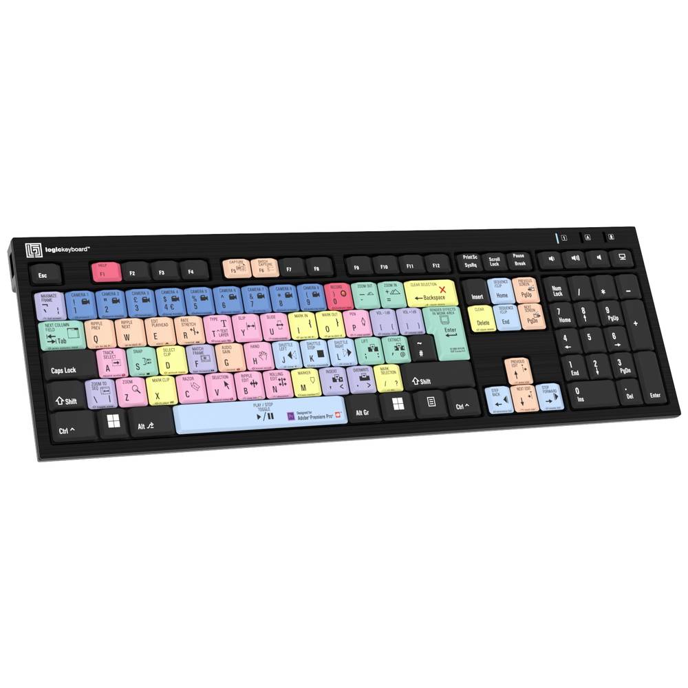 Image of Logickeyboard Adobe Premiere Pro CC Corded Keyboard German QWERTZ Black Multimedia buttons USB hub Quiet keypad