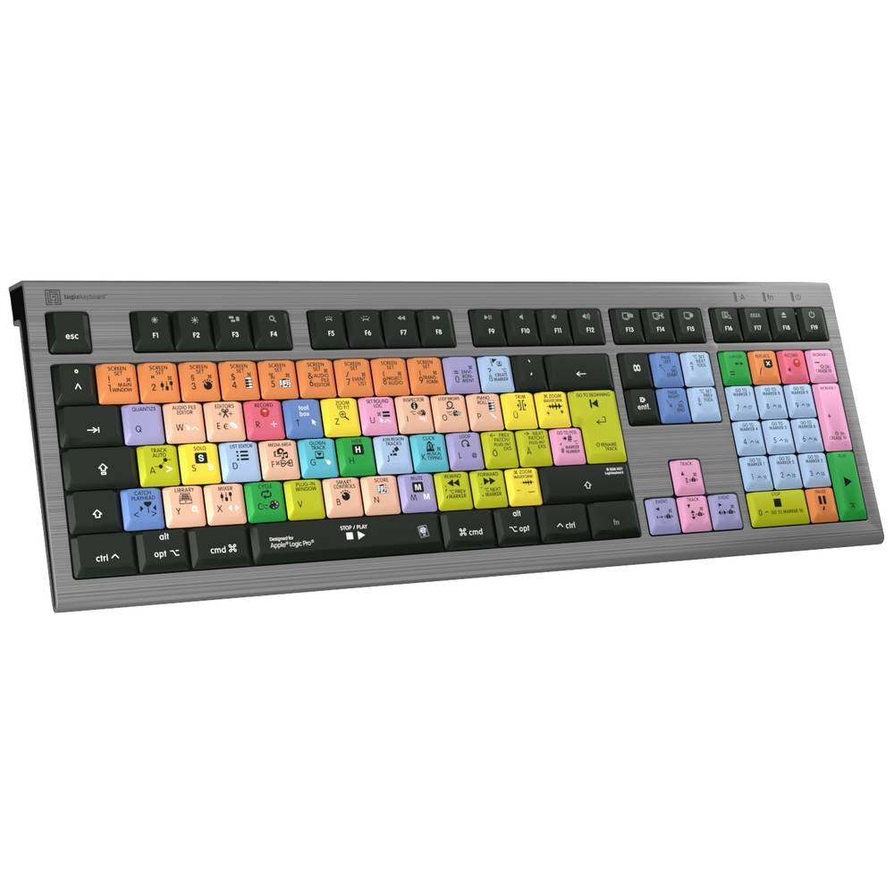 Image of Logickeyboard Apple Logic Pro X2 Astra Corded Keyboard German QWERTZ Grey Multimedia buttons USB hub Quiet keypad