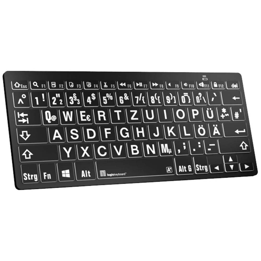Image of Logickeyboard XL-Print BluetoothÂ® Keyboard German QWERTZ Black Multimedia buttons USB hub Quiet keypad