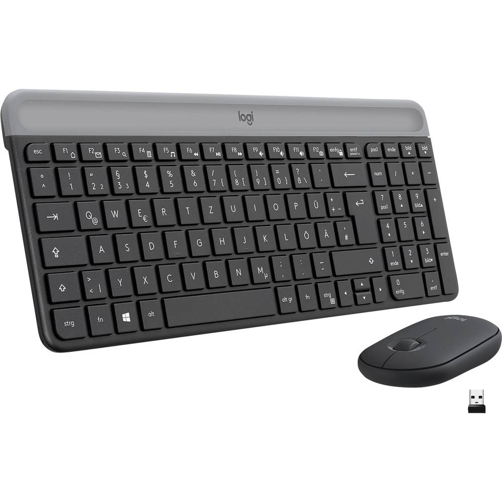 Image of Logitech MK470 Slim Radio Keyboard and mouse set German QWERTZ Graphite