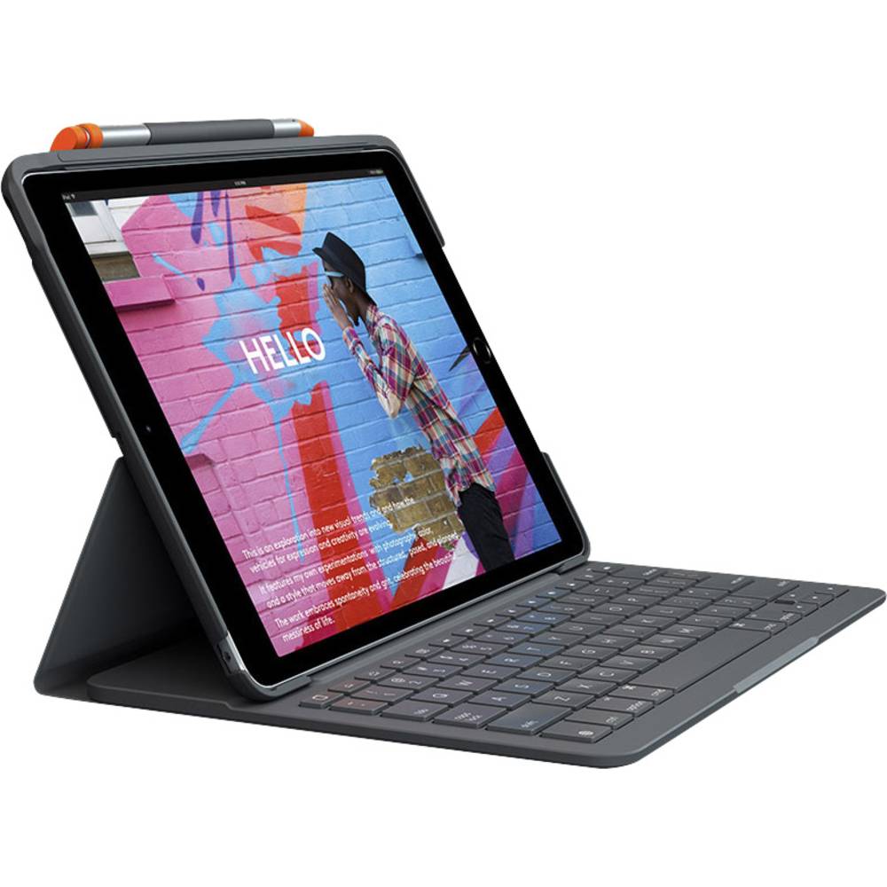 Image of Logitech Slim Folio Tablet PC keyboard and book cover Compatible with (tablet PC brand): Apple iPad (7th Gen) iPad (8th