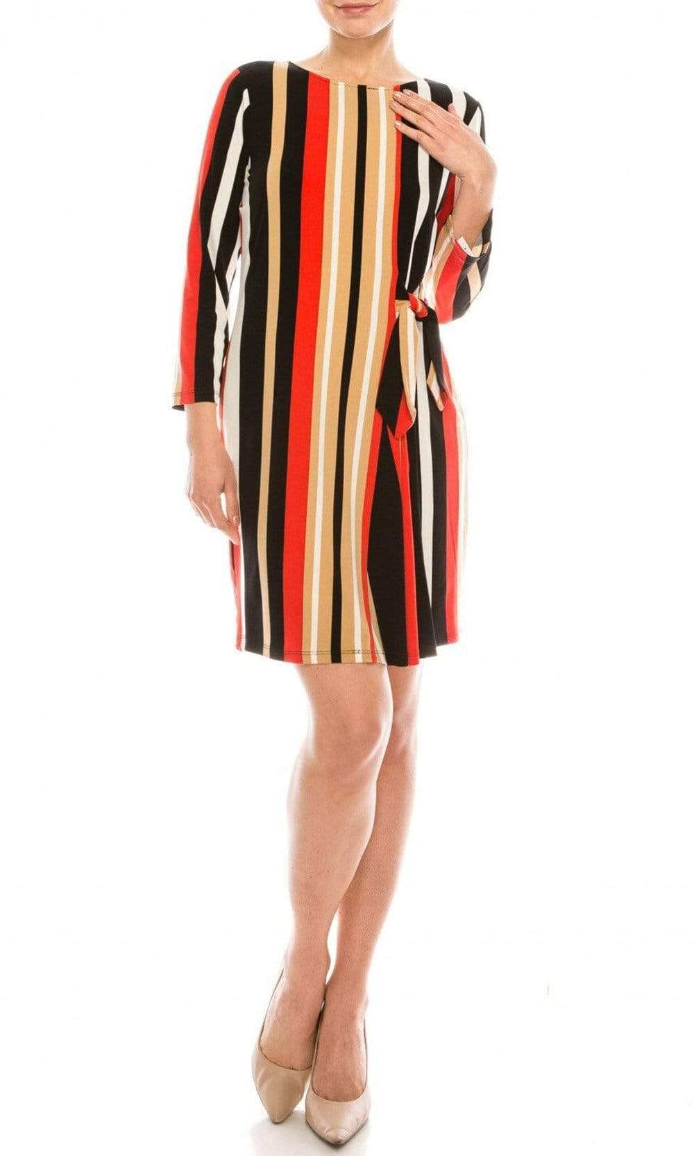 Image of London Times - T4797M Long Sleeve Multi-Color Striped Shift Dress