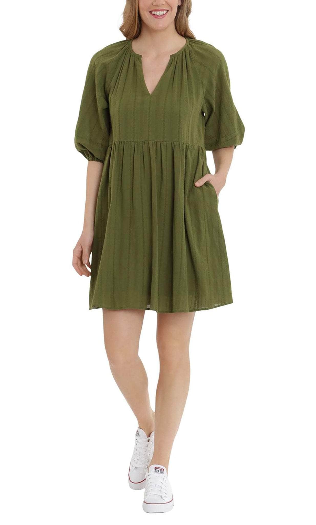 Image of London Times T5795M - Puff Sleeve A-Line Short Dress