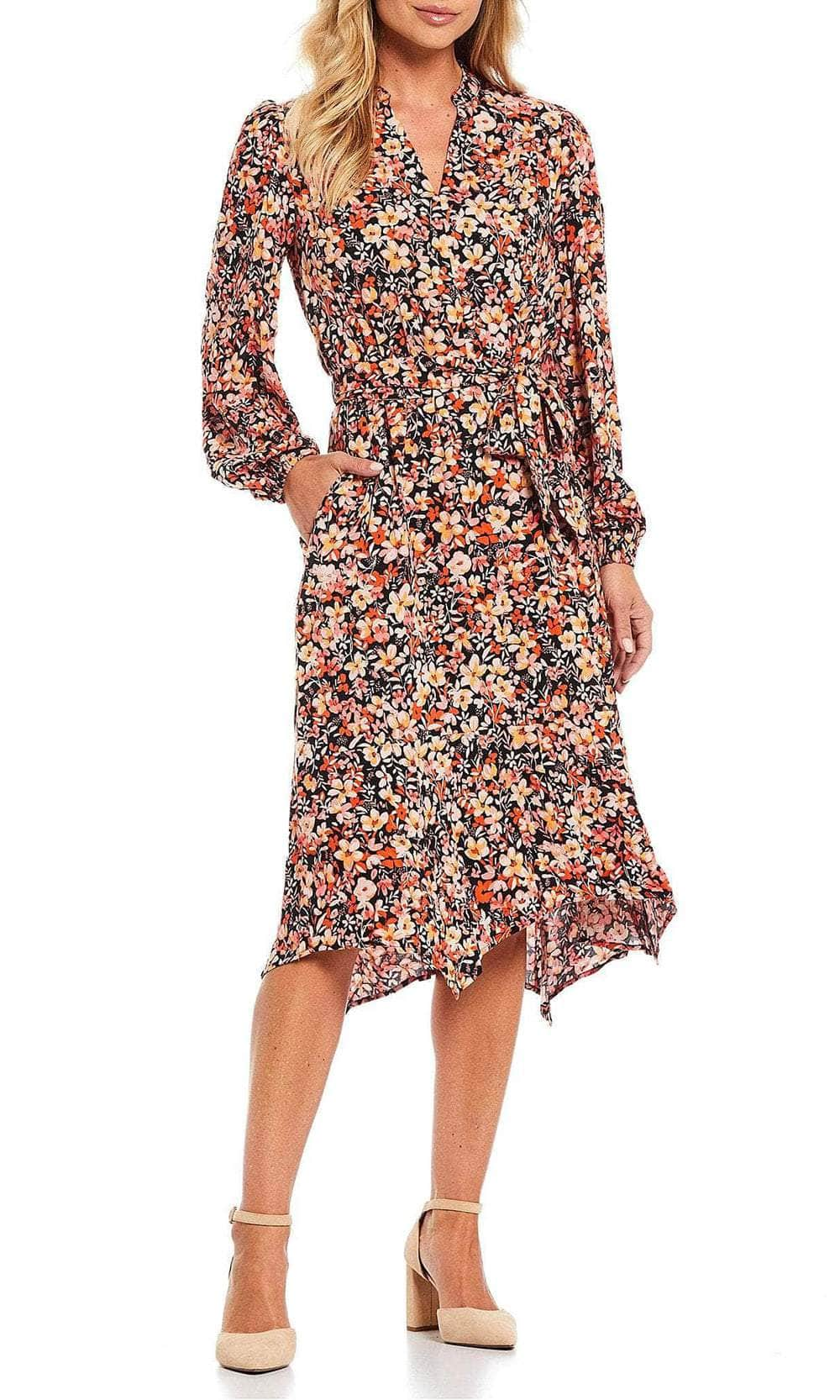 Image of London Times T5903M - Bishop Sleeve Floral Dress