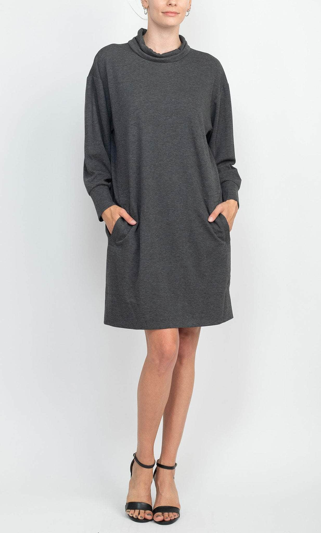 Image of London Times T5923M - Turtleneck Long Sleeve Short Dress