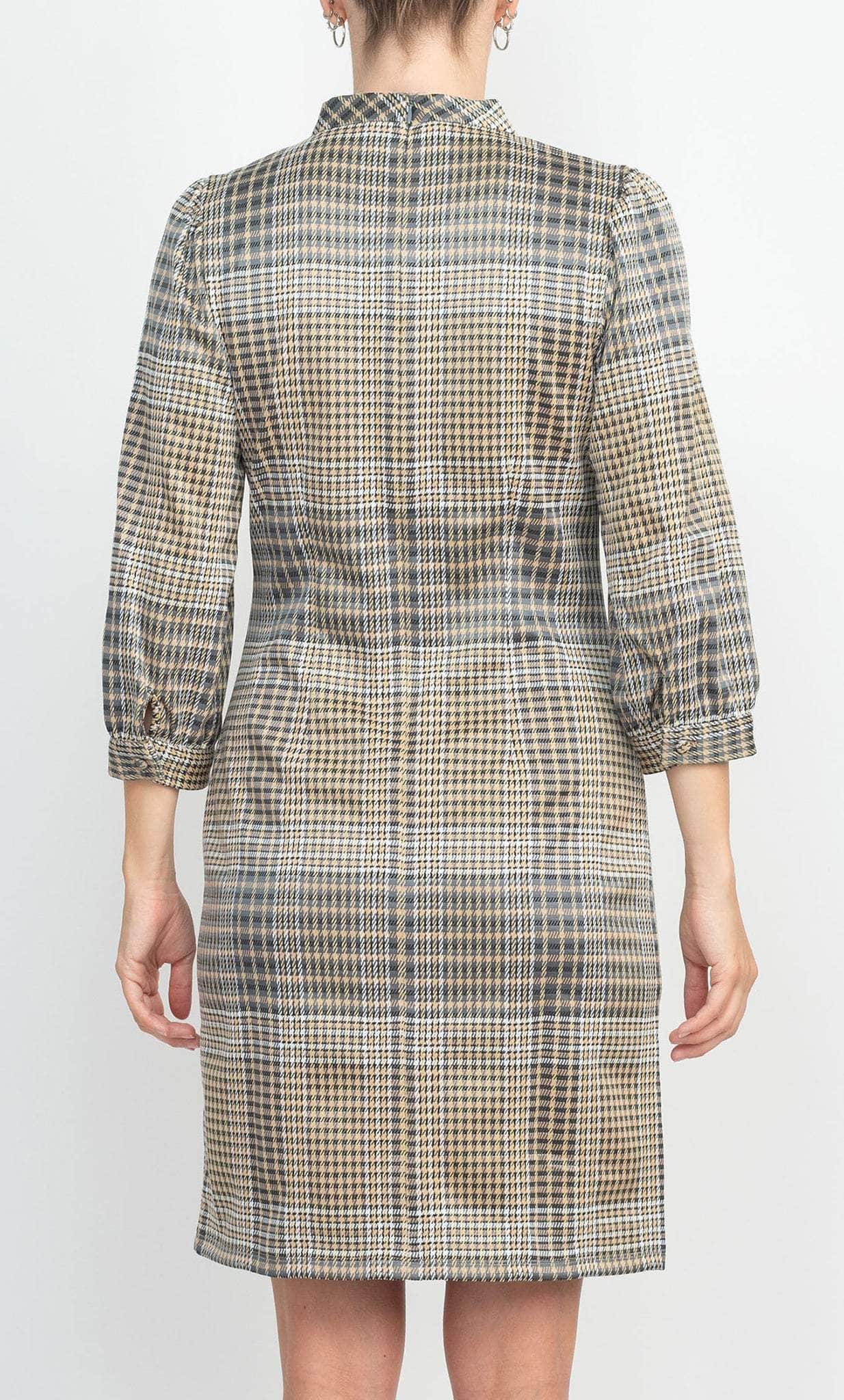 Image of London Times T5954M - Long Sleeve Checkered Short Dress