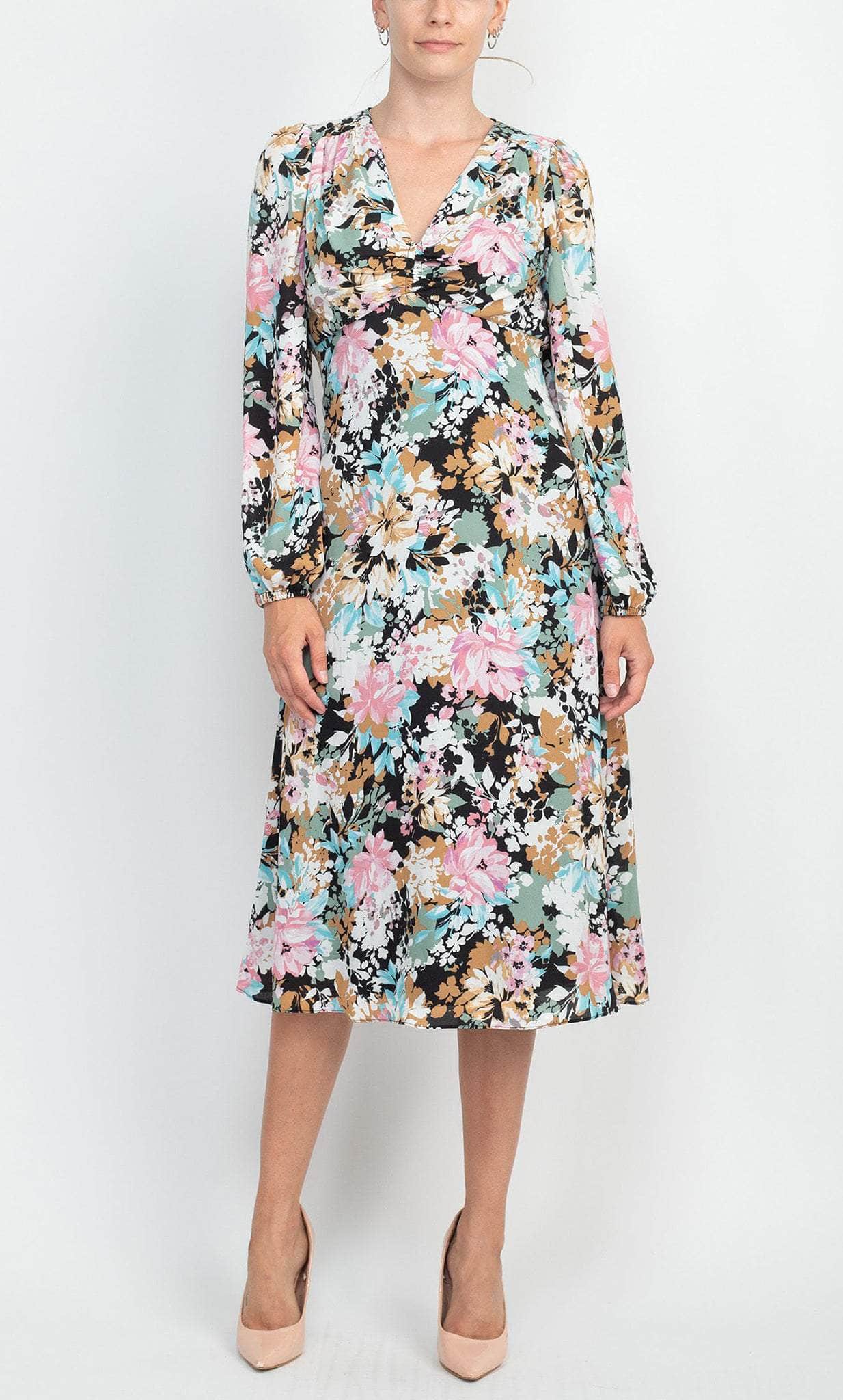 Image of London Times T6080M - Printed Floral Empire Midi Dress