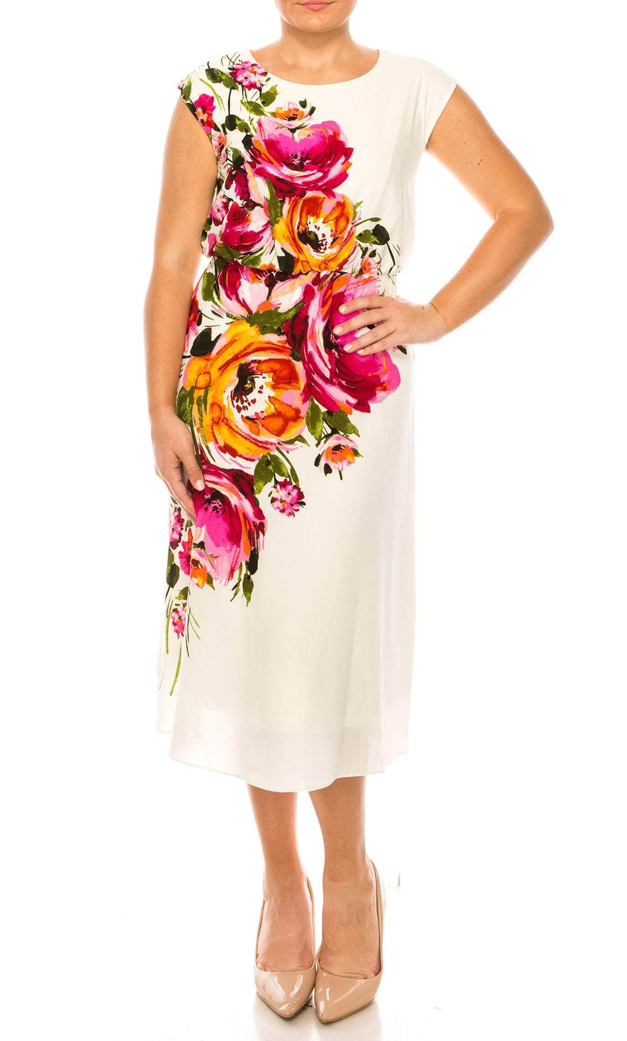 Image of London Times T6088M - Floral Cap Sleeve Dress