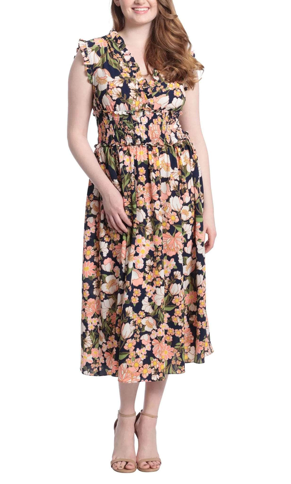 Image of London Times T6131M - Tea Length Floral Casual Dress