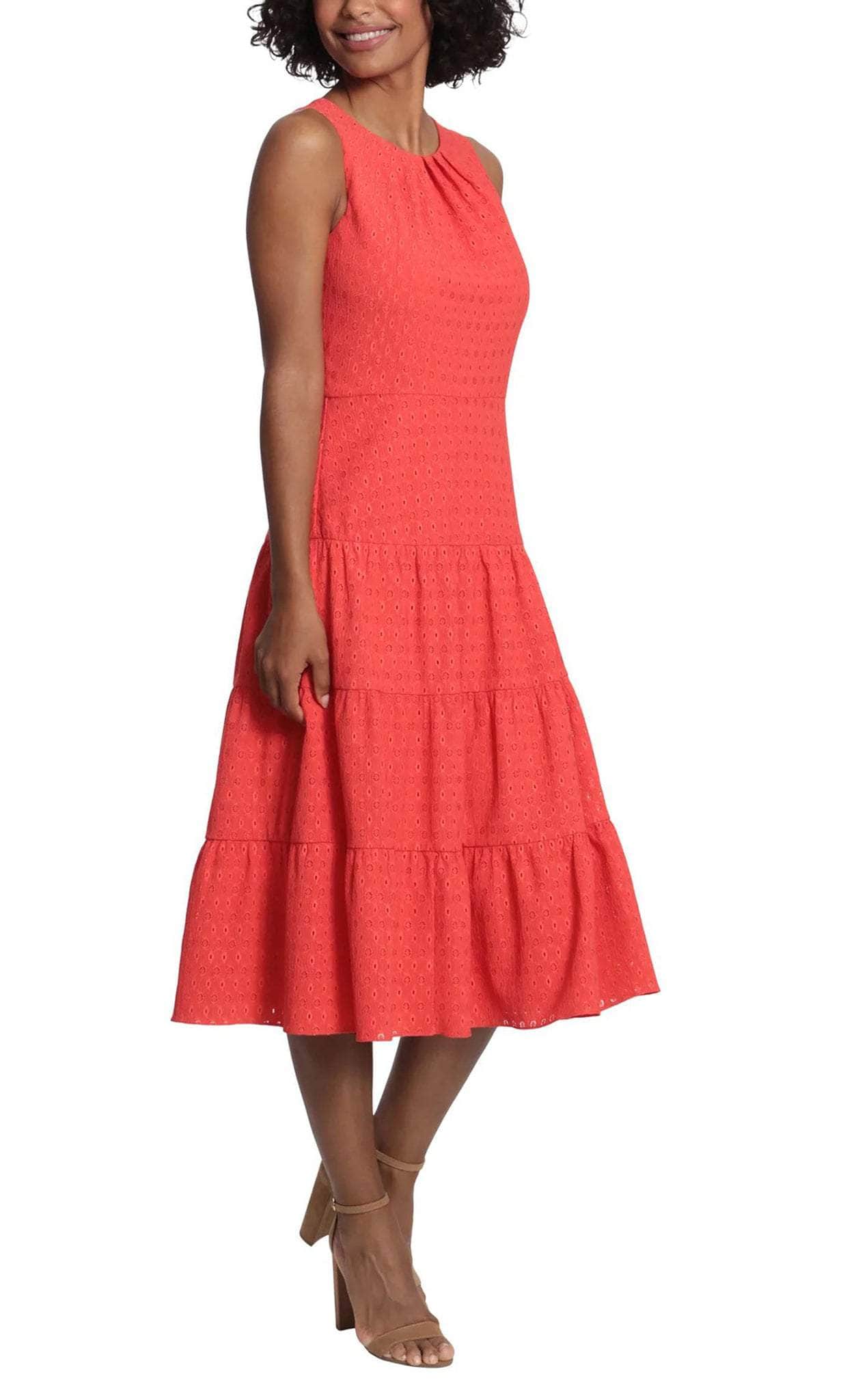 Image of London Times T6138M - Tea Length Tiered A-Line Dress