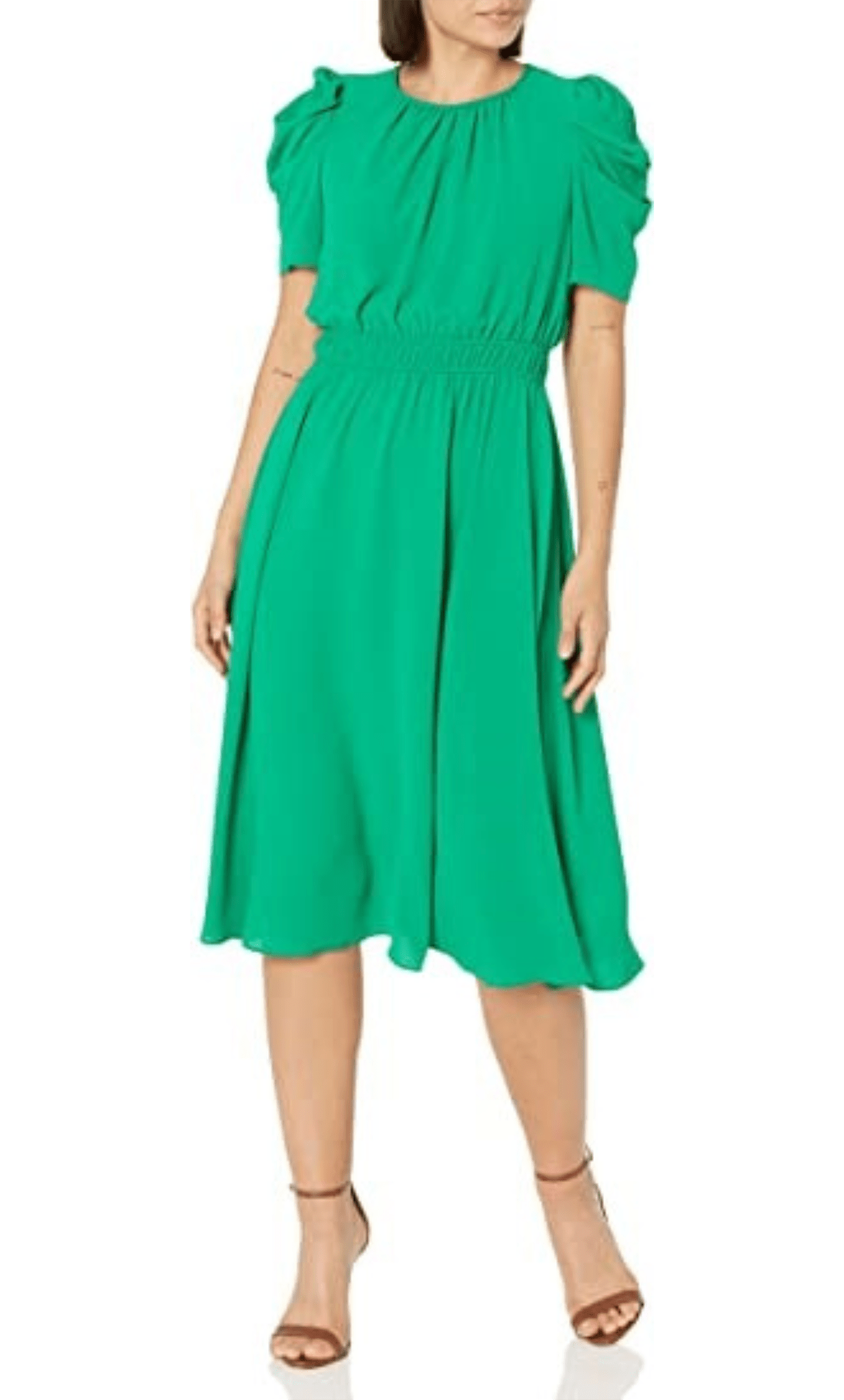 Image of London Times T6180M - Puffy Sleeve Midi Flowy Dress