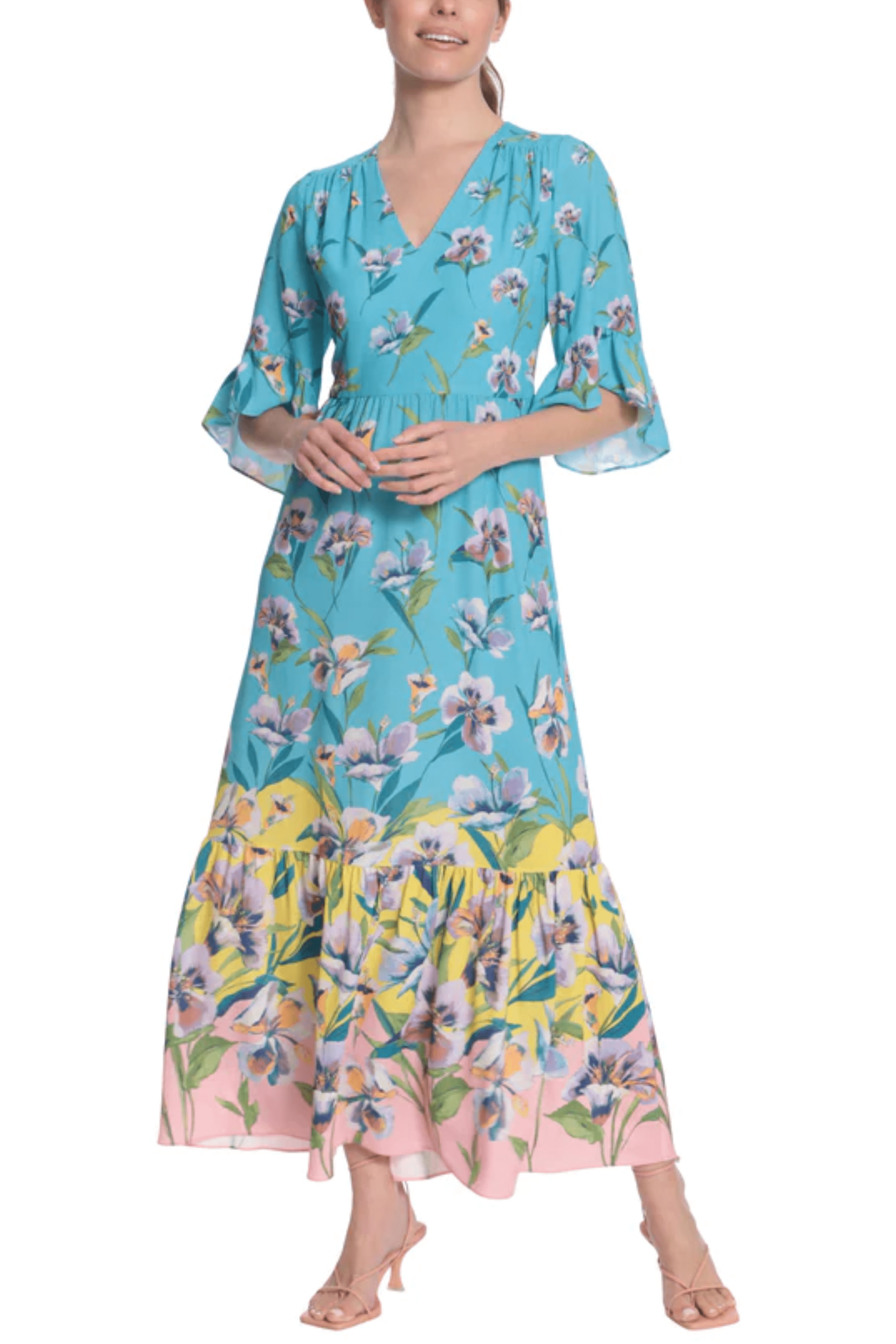 Image of London Times T6206M - V-Neck Floral Casual Dress
