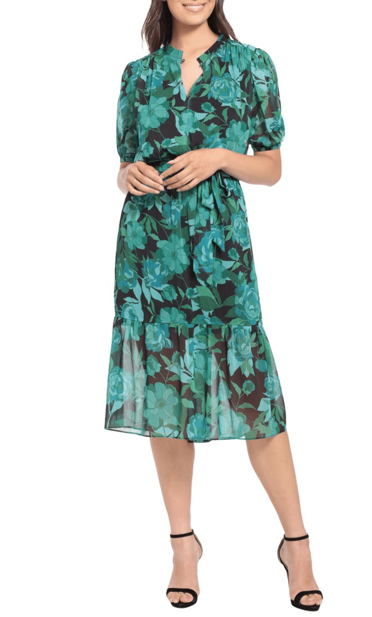 Image of London Times T6456M - Casual Floral Tea Length Dress