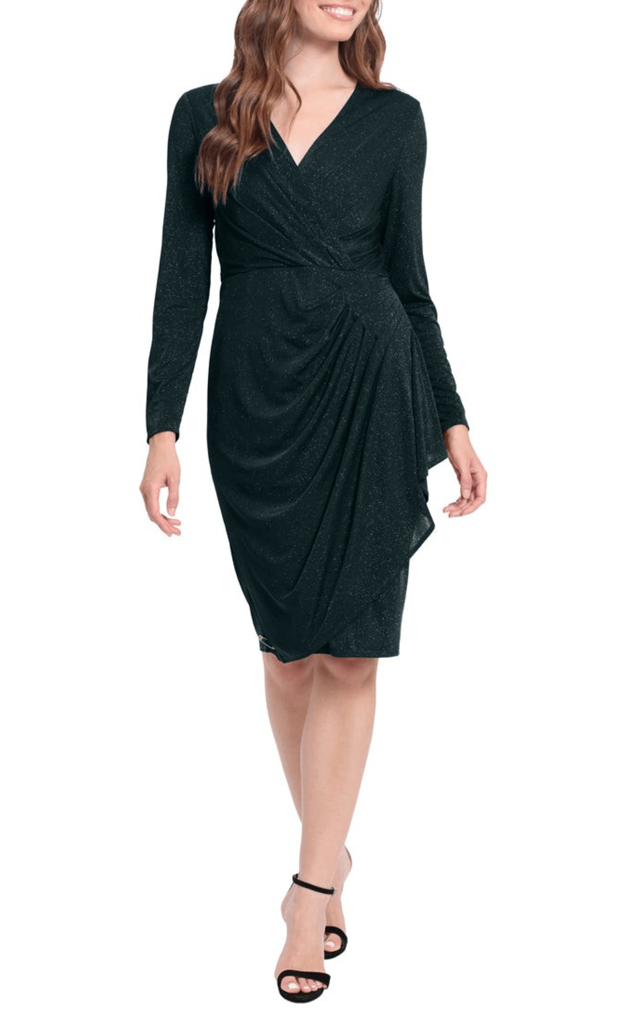 Image of London Times T6498M - Faux Wrap Party Ruched Dress
