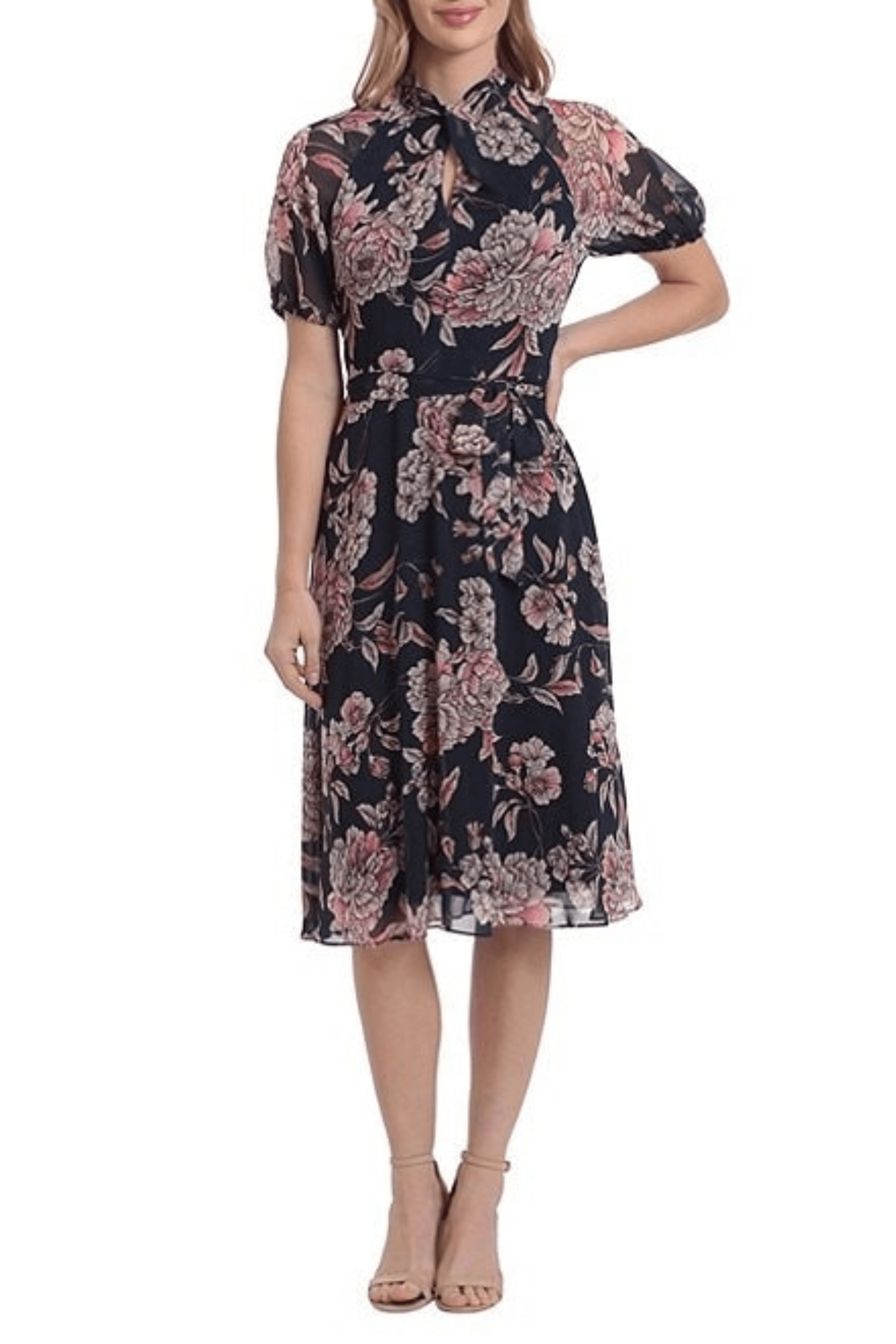 Image of London Times T6521M - High Neck A-Line Casual Dress