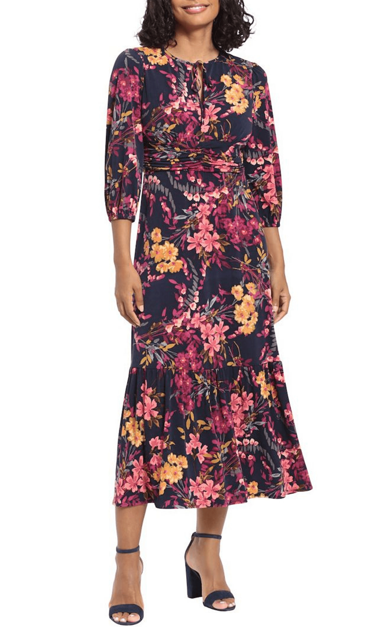 Image of London Times T6548M - Floral Draped A-line Gown