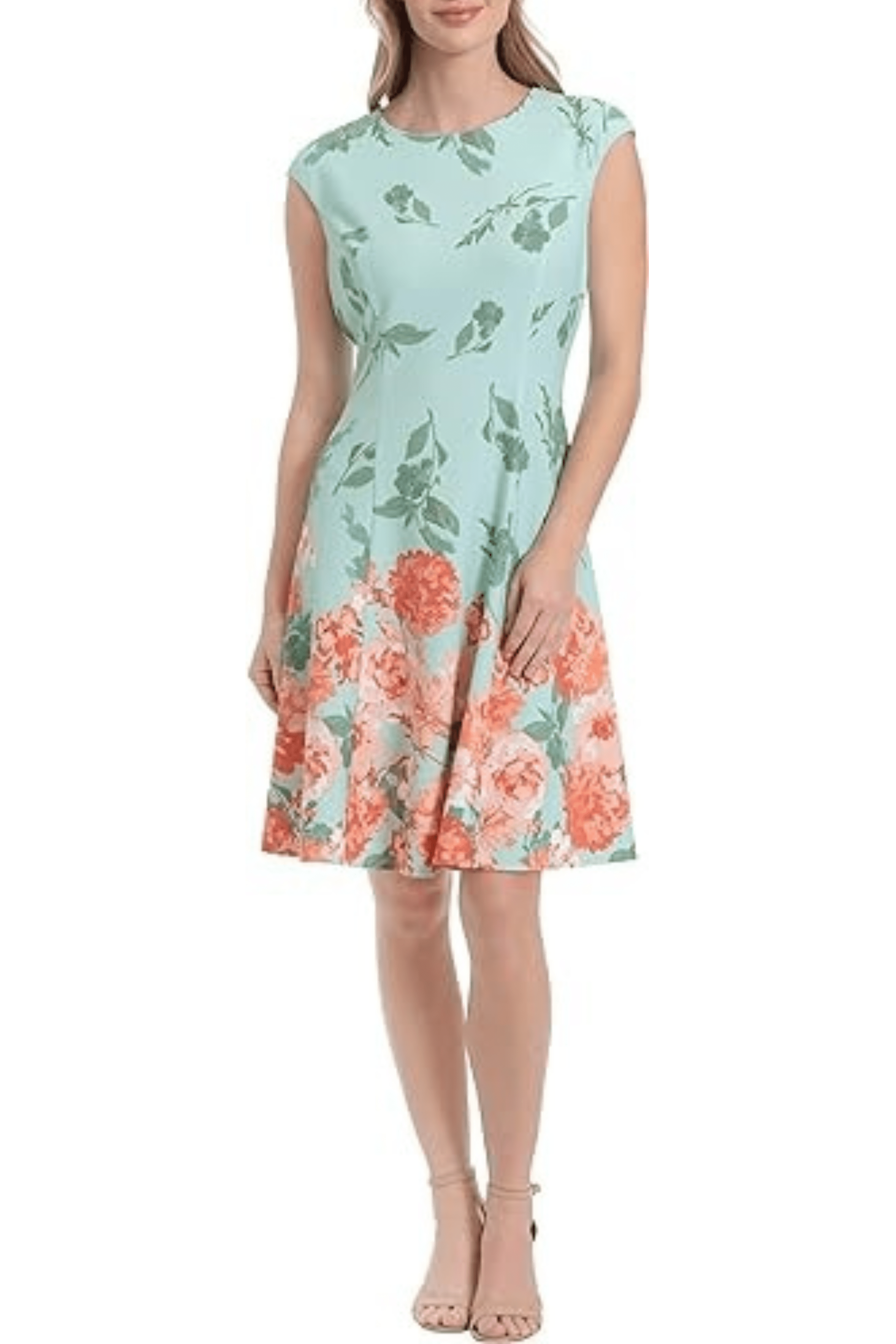Image of London Times T6705M - Jewel Neck Floral Printed Cocktail Dress