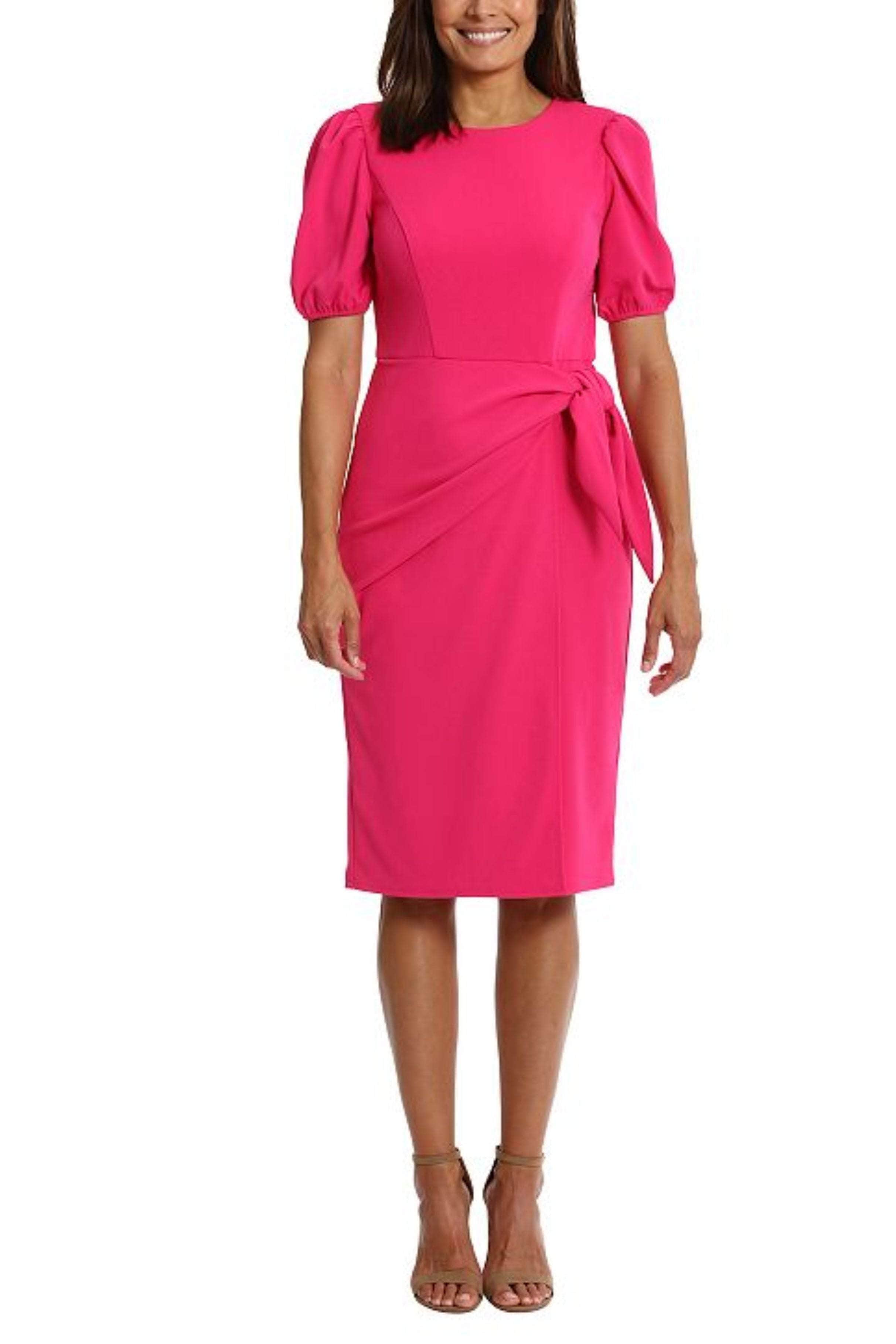 Image of London Times T6848M - Puff Sleeve Belted Dress