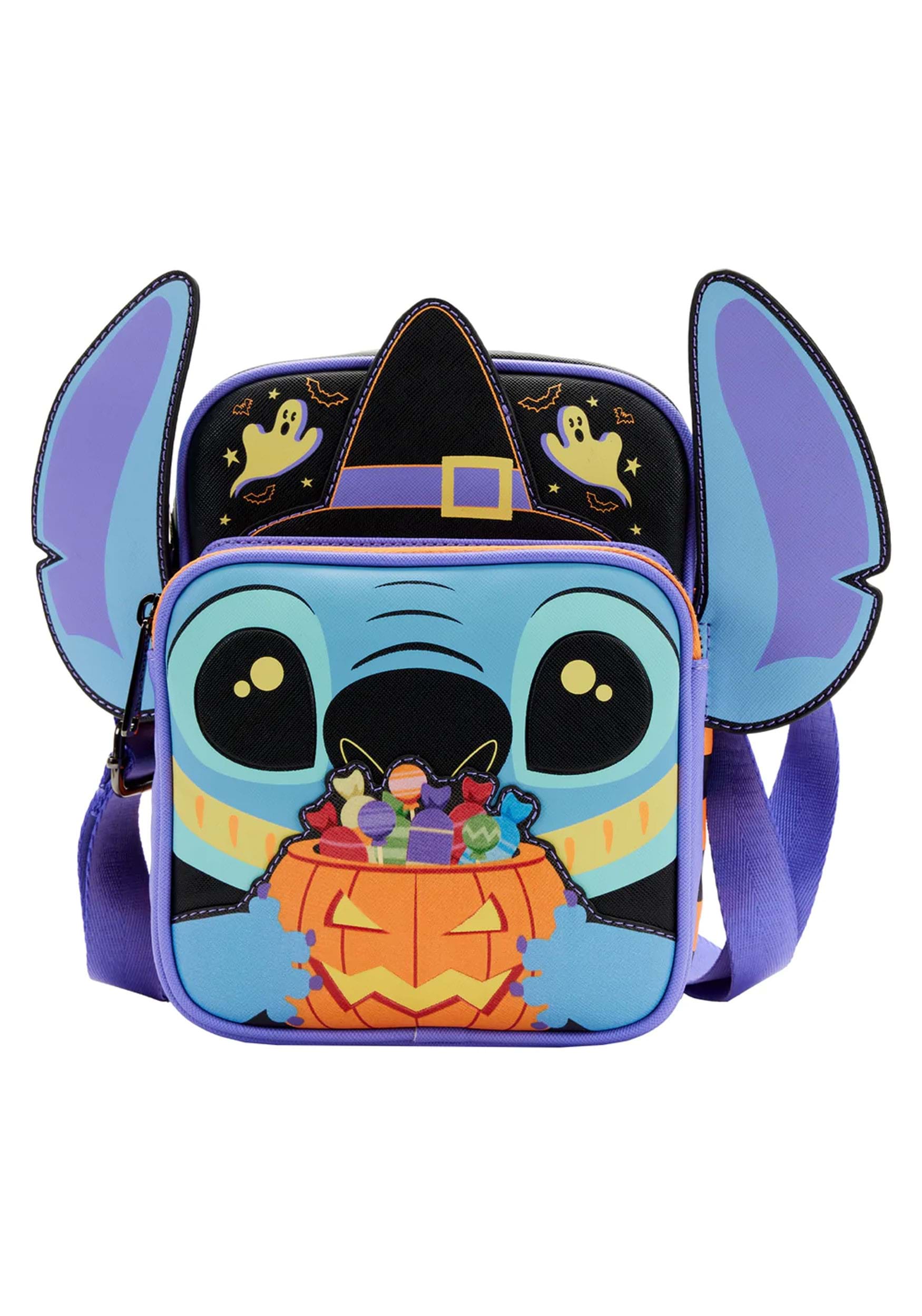 Image of Loungefly Disney Lilo and Stitch Glow Halloween Candy Cosplay Passport Bag ID LFWDTB2640-ST