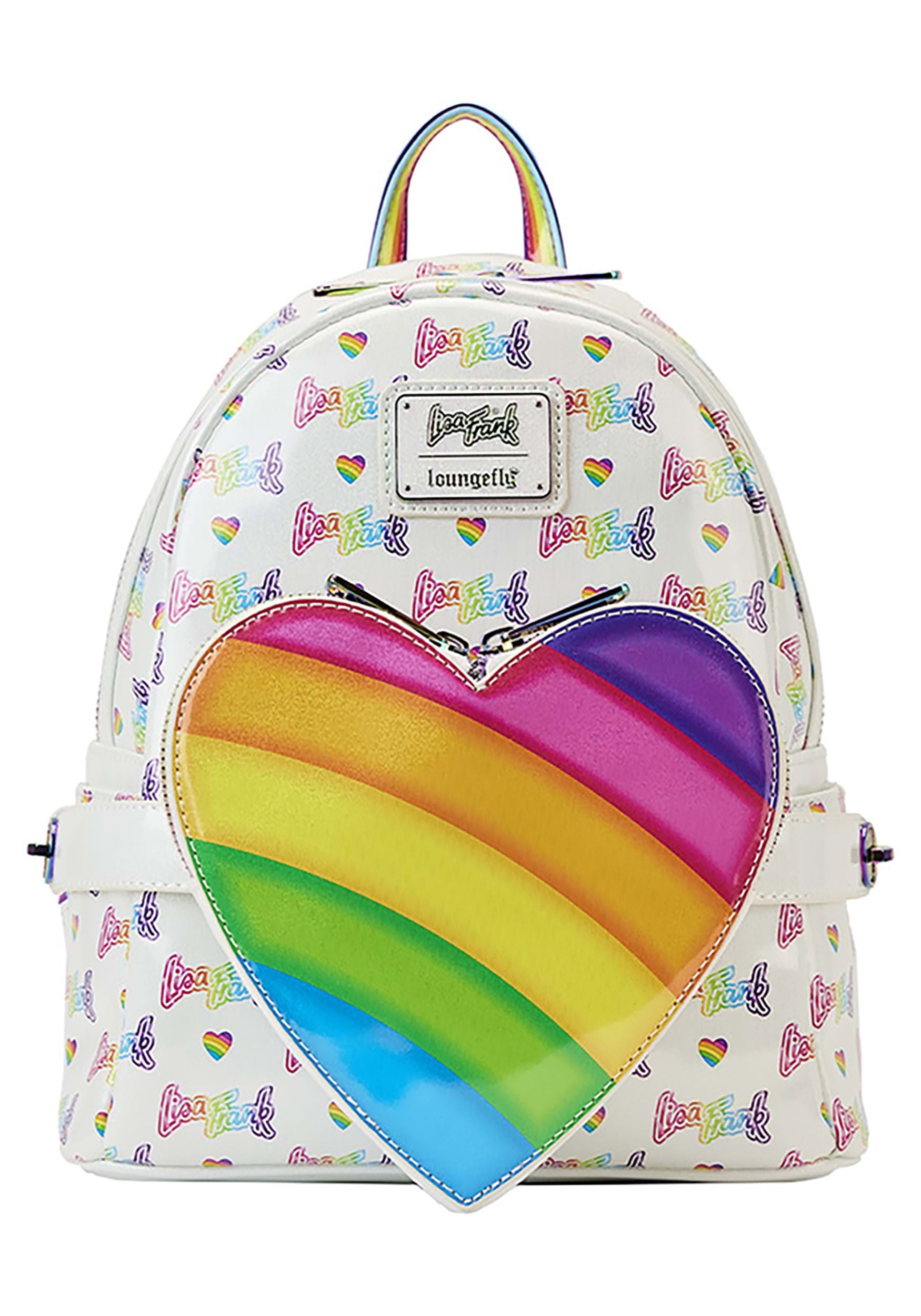 Image of Loungefly Lisa Frank Logo Heart Rainbow Mini Backpack by Loungefly