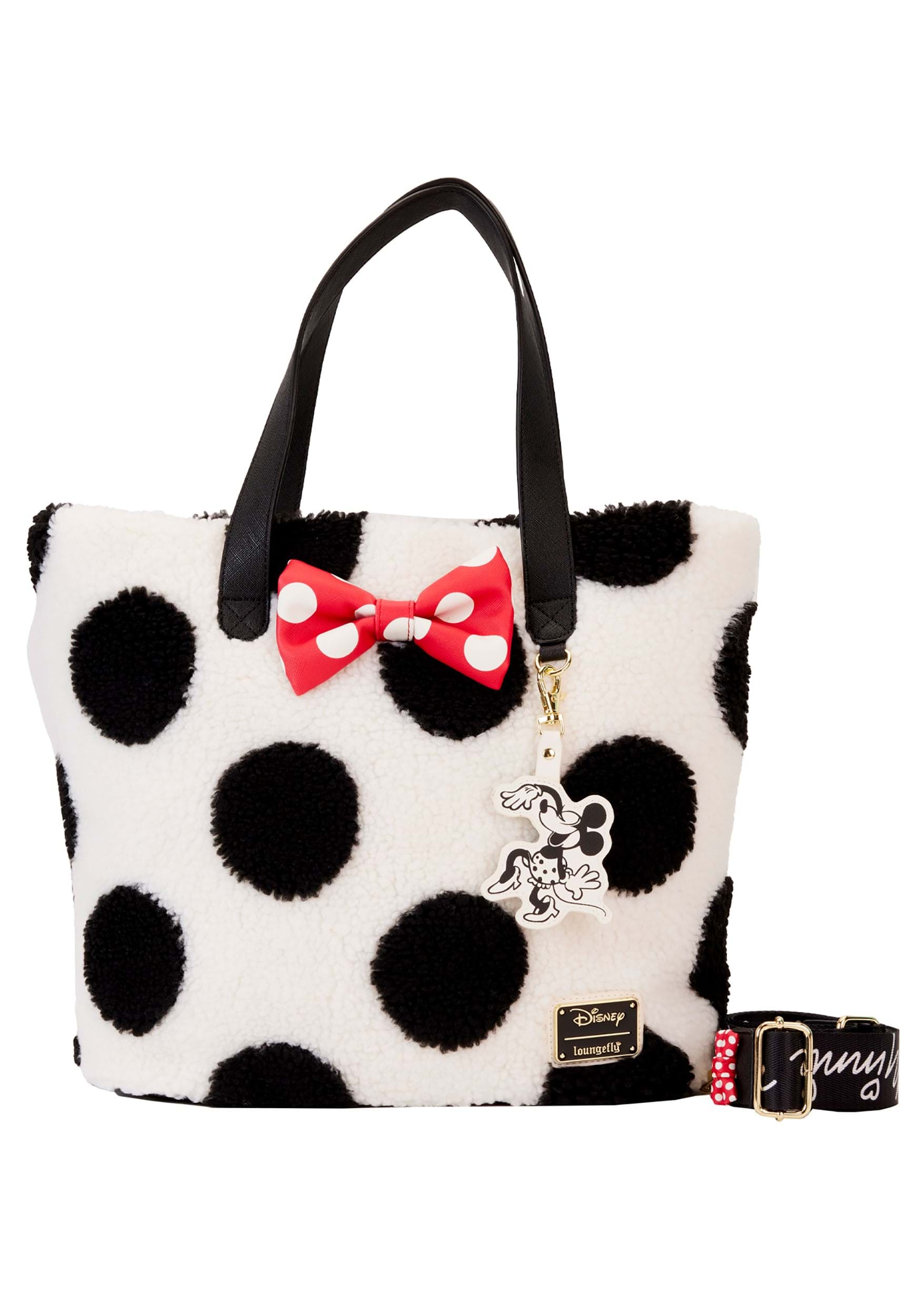 Image of Loungefly Minnie Mouse Rocks the Dots Classic Sherpa Tote Bag | Disney Bags ID LFWDTB2914-ST