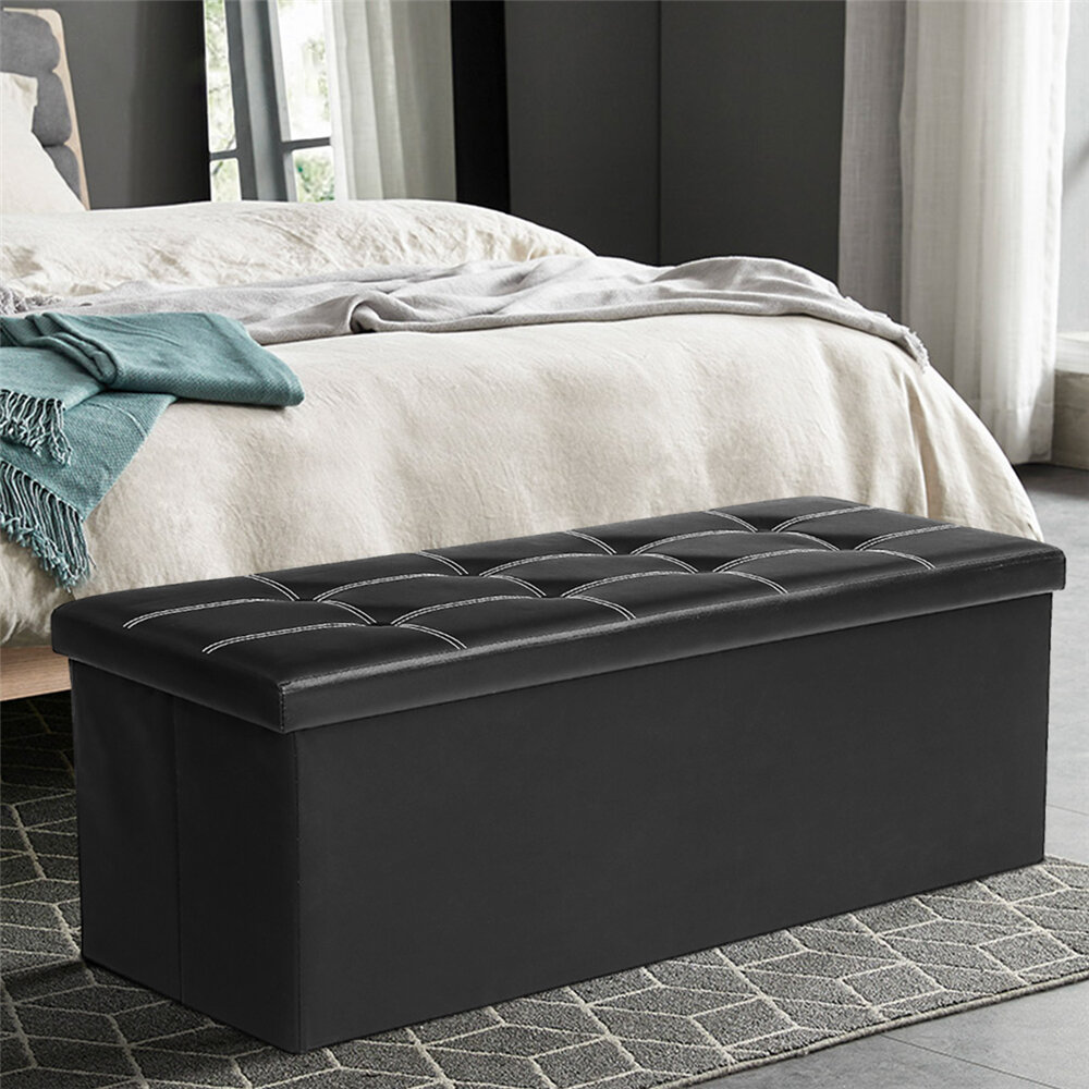 Image of Lusimo 43" Ottoman with Storage Benches Large Folding Faux Leather Toy Chest Storage Chest Footrest Padded Seat for Bedr