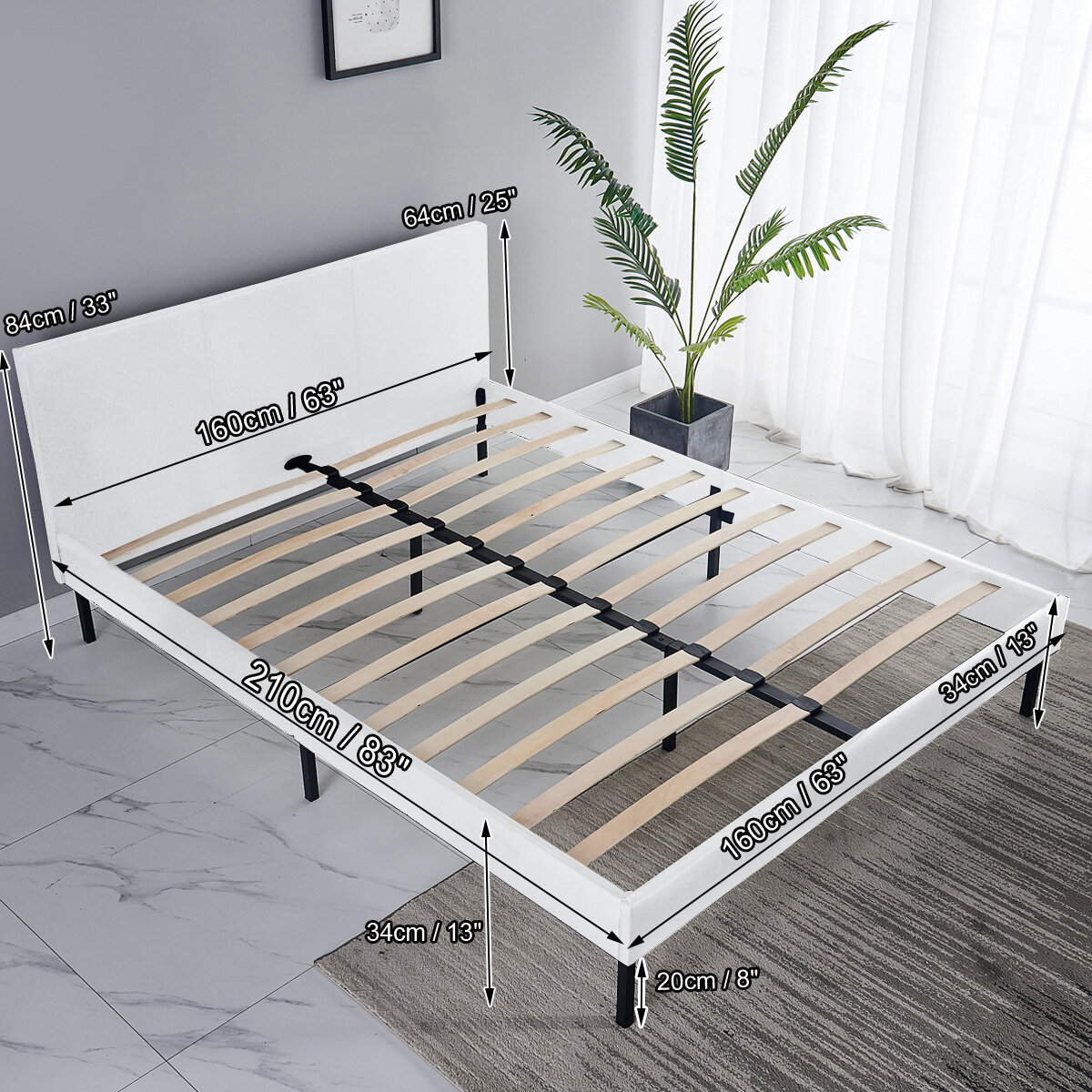 Image of Lusimo 83" x 63" x 33" Portable Metal Platform Bed Frame with Max Loading 250KG No Box Spring Needed for Home Bedroom