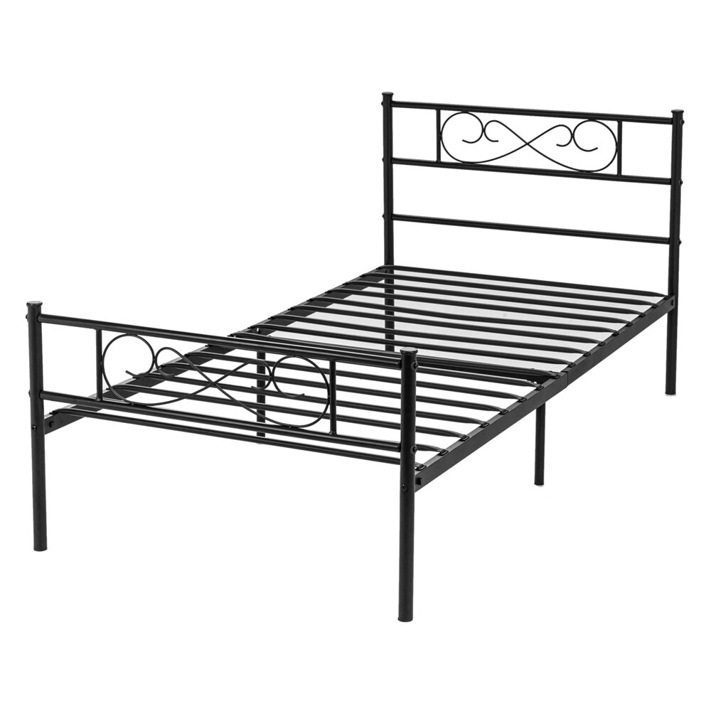Image of Lusimo Twin Bed Frame with Headboard 12 Inch Metal Platform Bed Frame Heavy Duty Steel Slat Anti-Slip Support