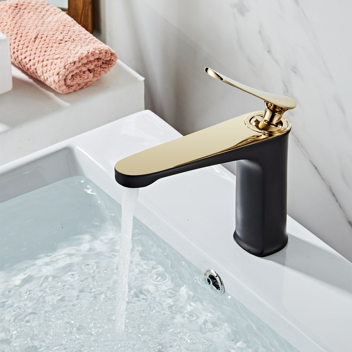 Image of Luxury Bathroom Basin Faucet Hot Cold Water Mixer Sink Tap Gold Polished Handle Single Handle Brass Faucet