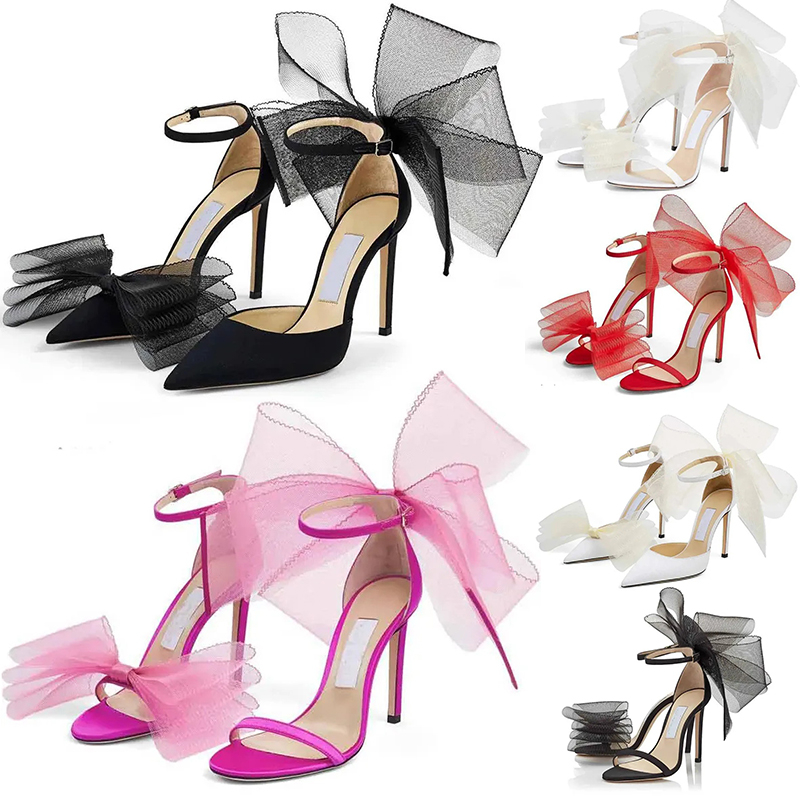 Image of Luxury Designer Sandals women high stiletto heels Sandal Asymmetric Grosgrain Mesh Fascinator Bows Shoes Outdoor Platform Sneakers
