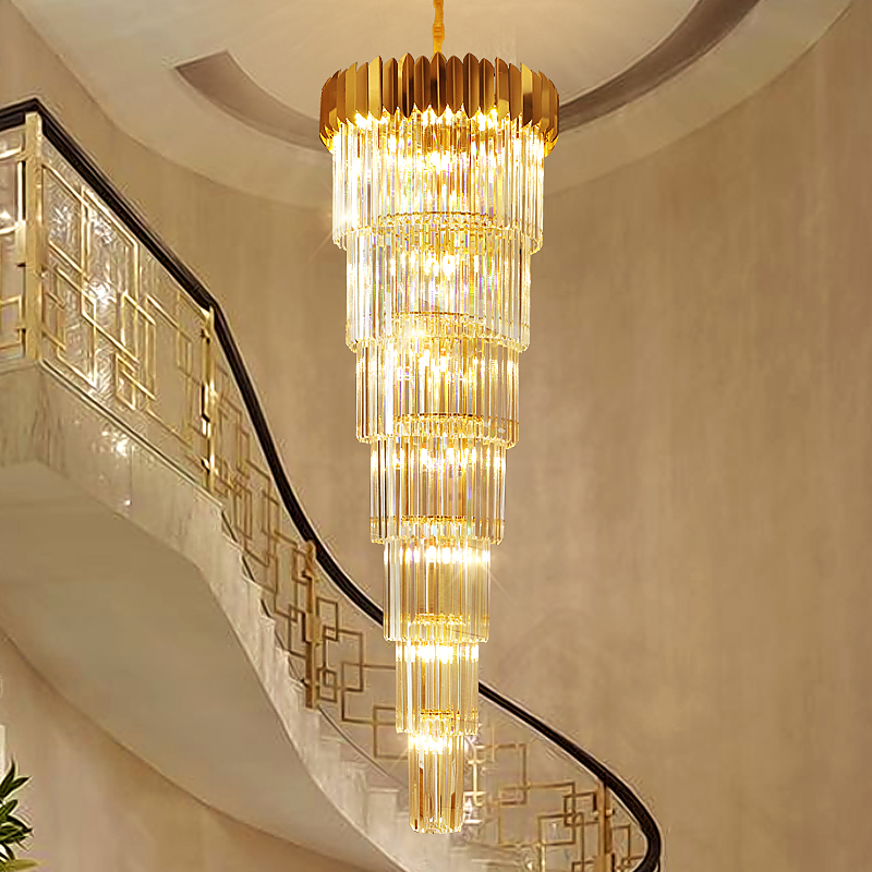 Image of Luxury led Modern Chandelier Lighting Villa Duplex Building Staircase Long Crystal Chandeliers Hotel Lobby Hollow Large Crystal Pendant Lamps