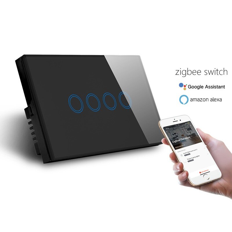 Image of MAKEGOOD 1/2/3/4Gang Crystal Touch Screen Glass Panel ZB Wall Switch Compatible with Alexa and Google Home