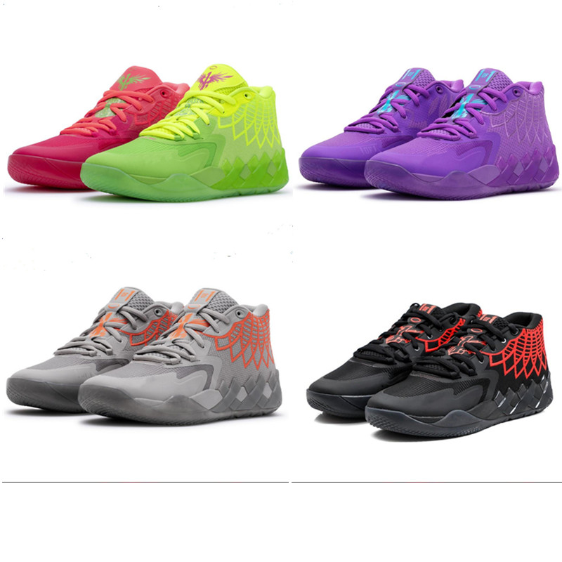 Image of MB1 Rick and Morty Men Basketball Shoes Sport Grey Red Purple Glimmer pink green blackShoe Trainner Sneakers Size 7-12