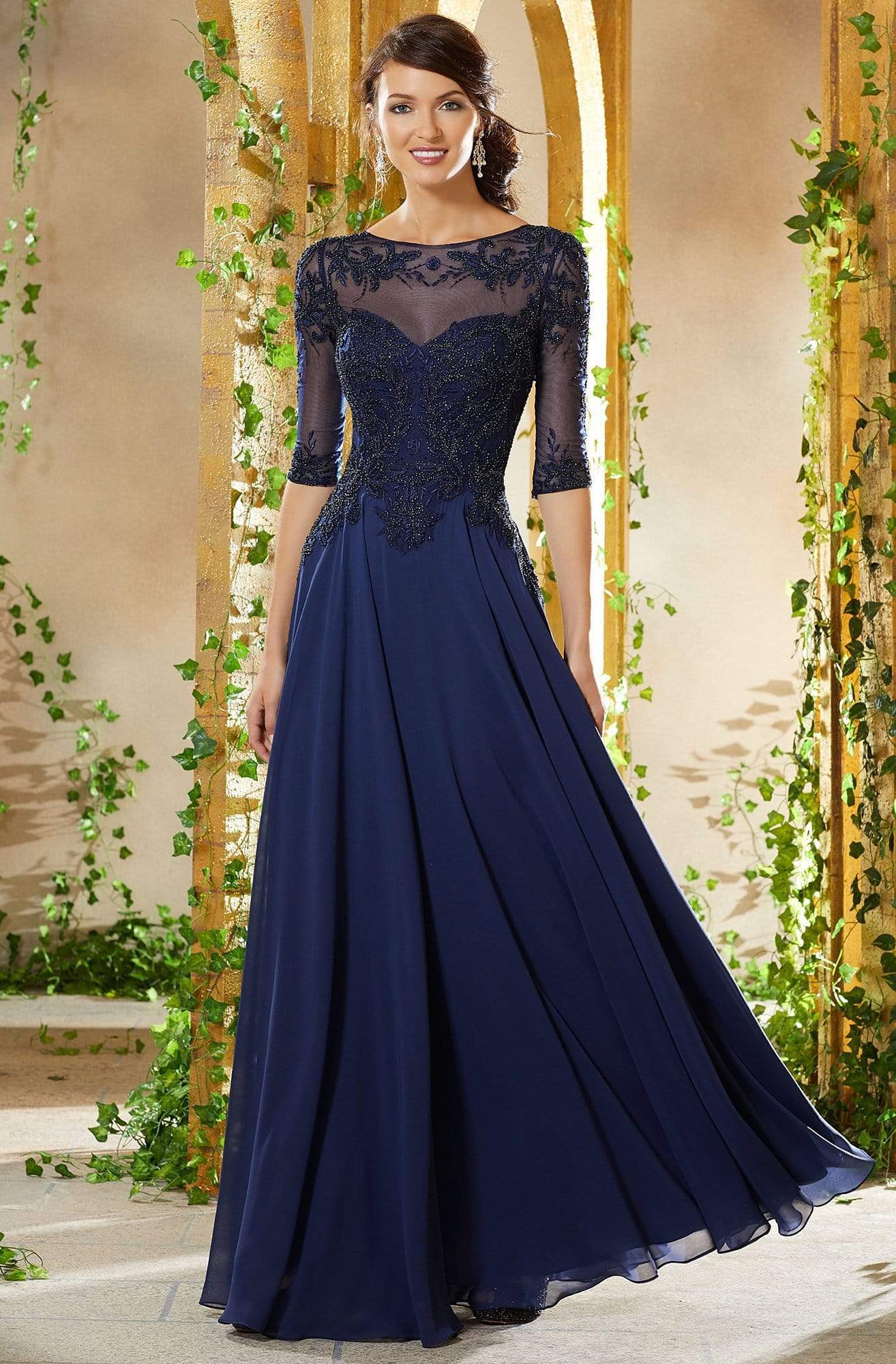 Image of MGNY By Mori Lee - 71908 Bead Embroidered Chiffon A-line Gown