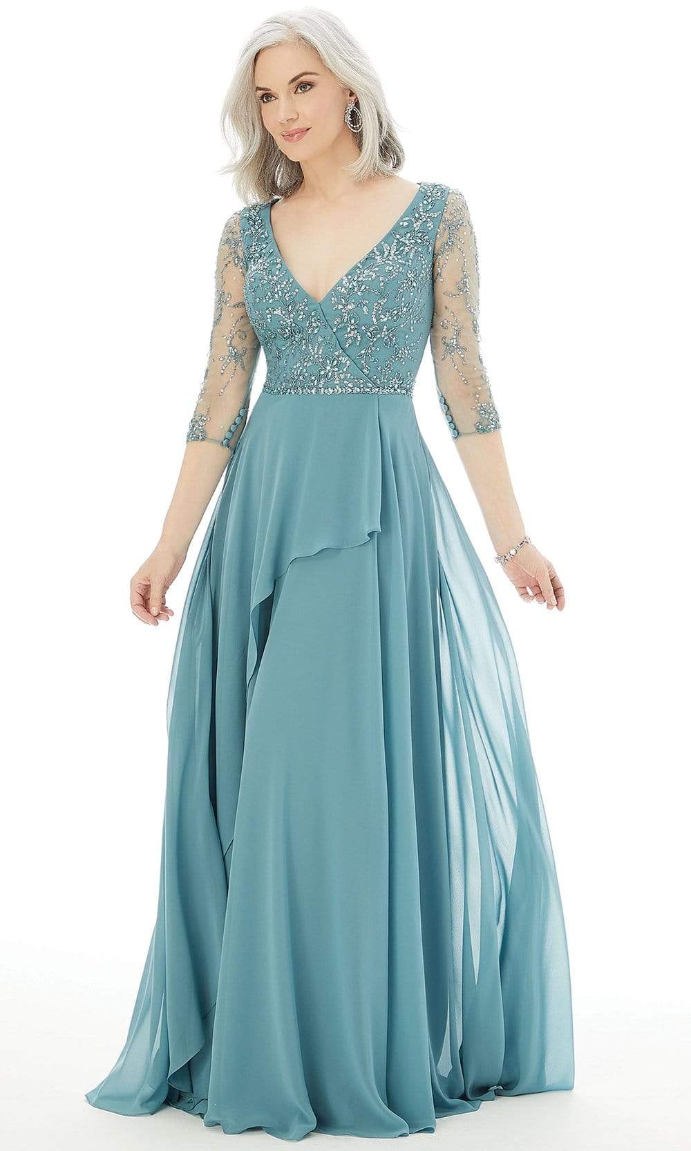 Image of MGNY By Mori Lee - 72208 Surplice V Neck Beaded Chiffon A-Line Gown