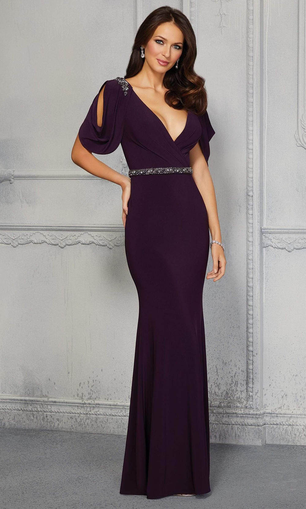 Image of MGNY By Mori Lee - 72409 Plunging V-Neck Sheath Evening Dress