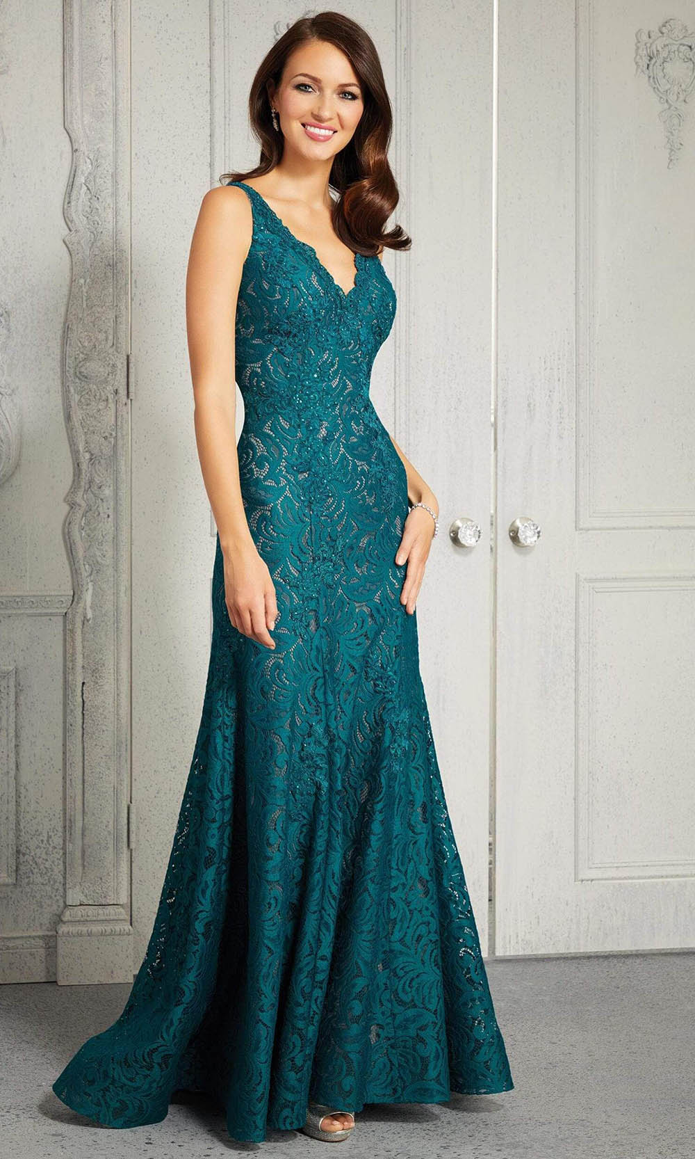 Image of MGNY By Mori Lee - 72416 Embroidered Lace V Neck A-Line Gown