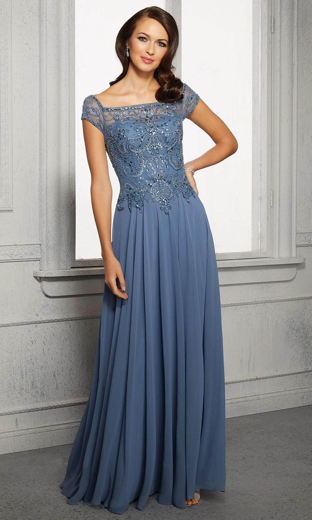 Image of MGNY By Mori Lee - 72419 Illusion Square A-Line Evening Dress