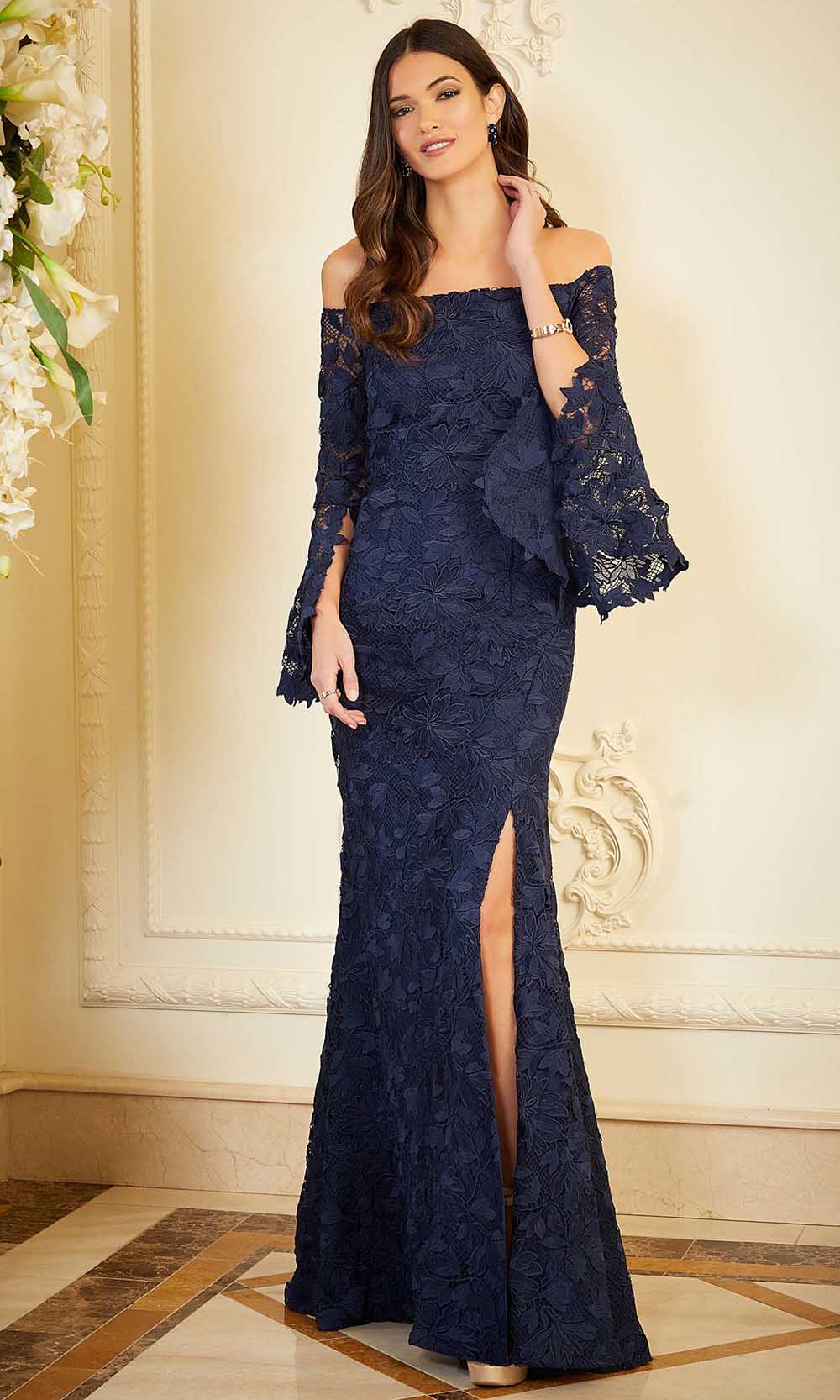 Image of MGNY By Mori Lee 72804 - Bell Sleeve Venice Lace Evening Gown