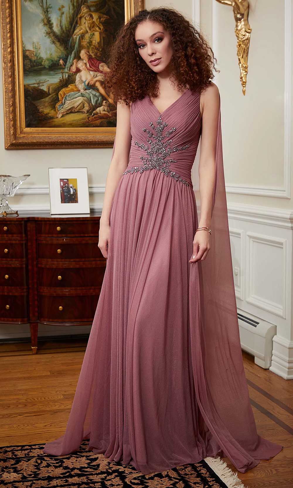 Image of MGNY By Mori Lee 72818 - V-Neck Shimmer Mesh Evening Gown