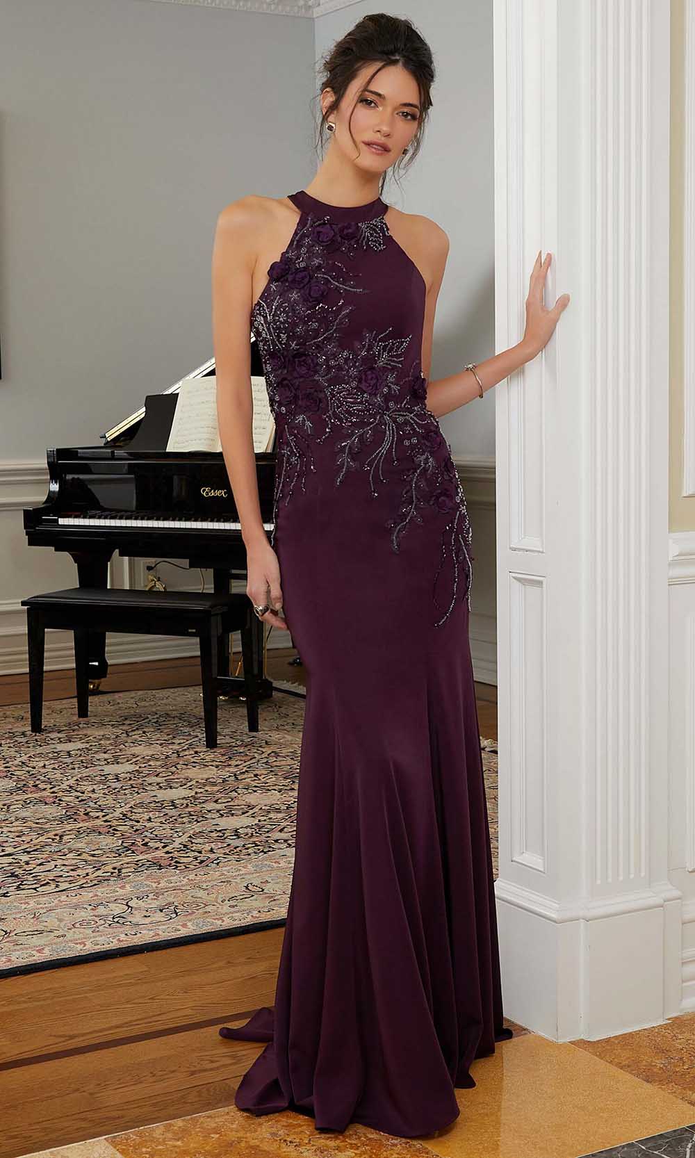 Image of MGNY By Mori Lee 72828 - Floral Halter Evening Gown