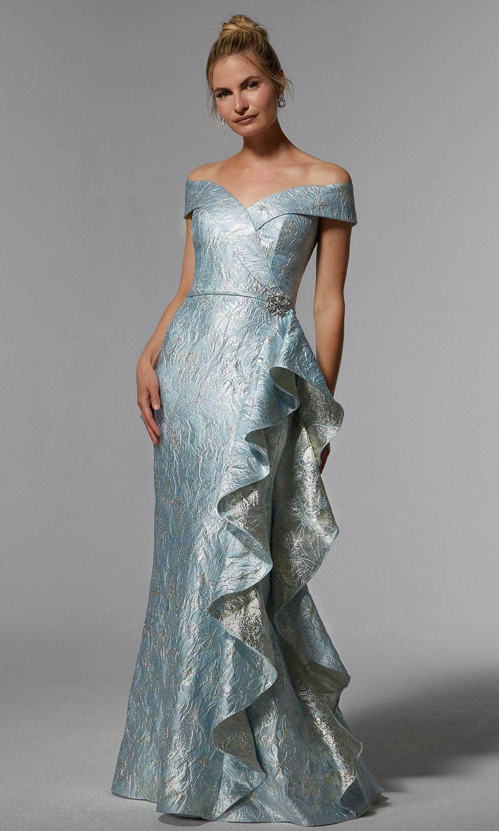 Image of MGNY By Mori Lee 72926 - Metallic Jacquard Evening Dress