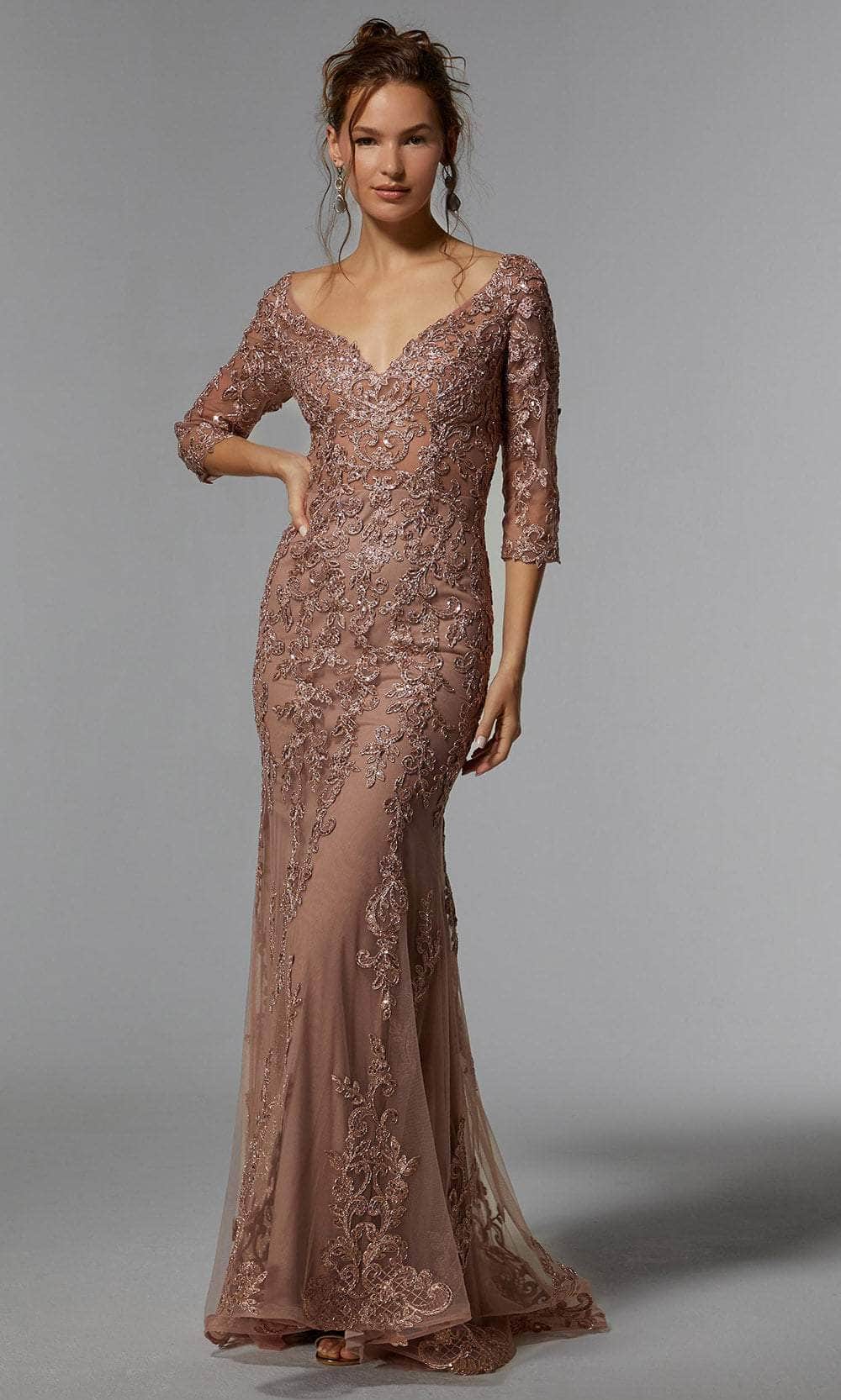 Image of MGNY By Mori Lee 72940 - Frosted Lace Evening Dress