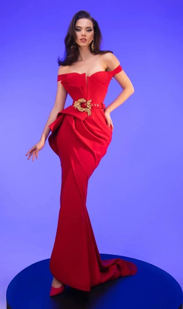 Image of MNM Couture 2650 - Off Shoulder Front Slit Evening Gown