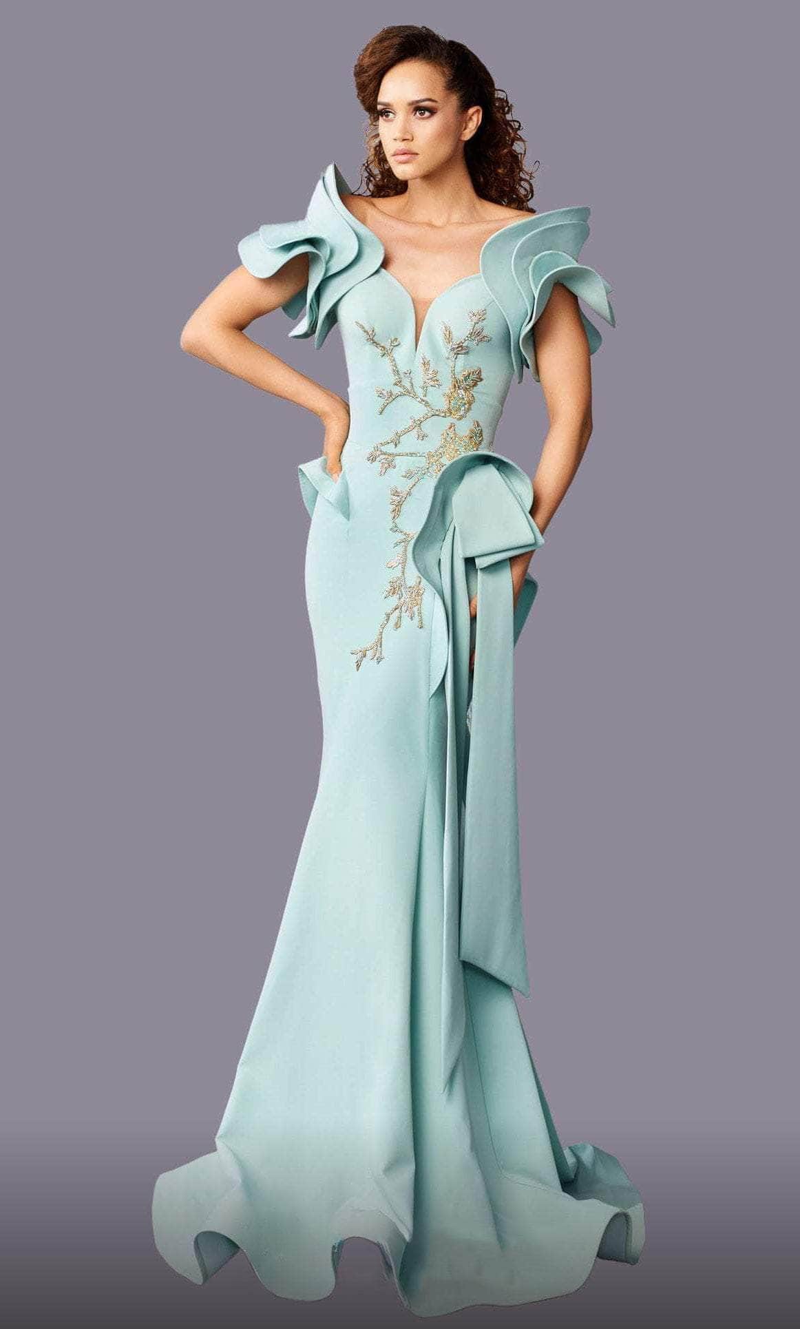 Image of MNM Couture 2670 - Peplum Mermaid Evening Gown