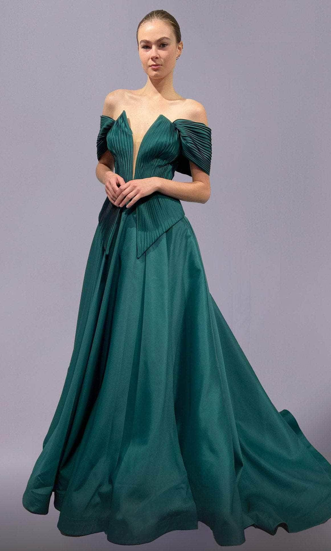 Image of MNM Couture 2687 - Off Shoulder Taffeta Gown