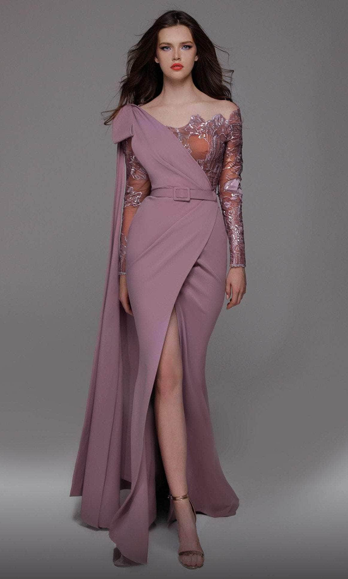 Image of MNM Couture 2688 - Side Caped Crepe Formal Dress