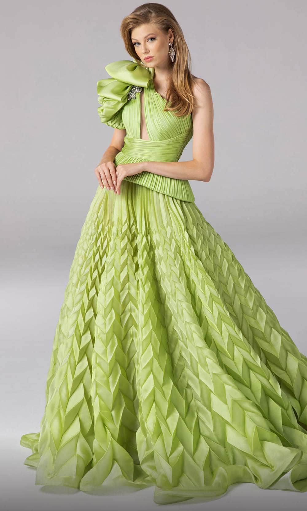 Image of MNM Couture 2799 - Pleat Ornate A-Line Dress