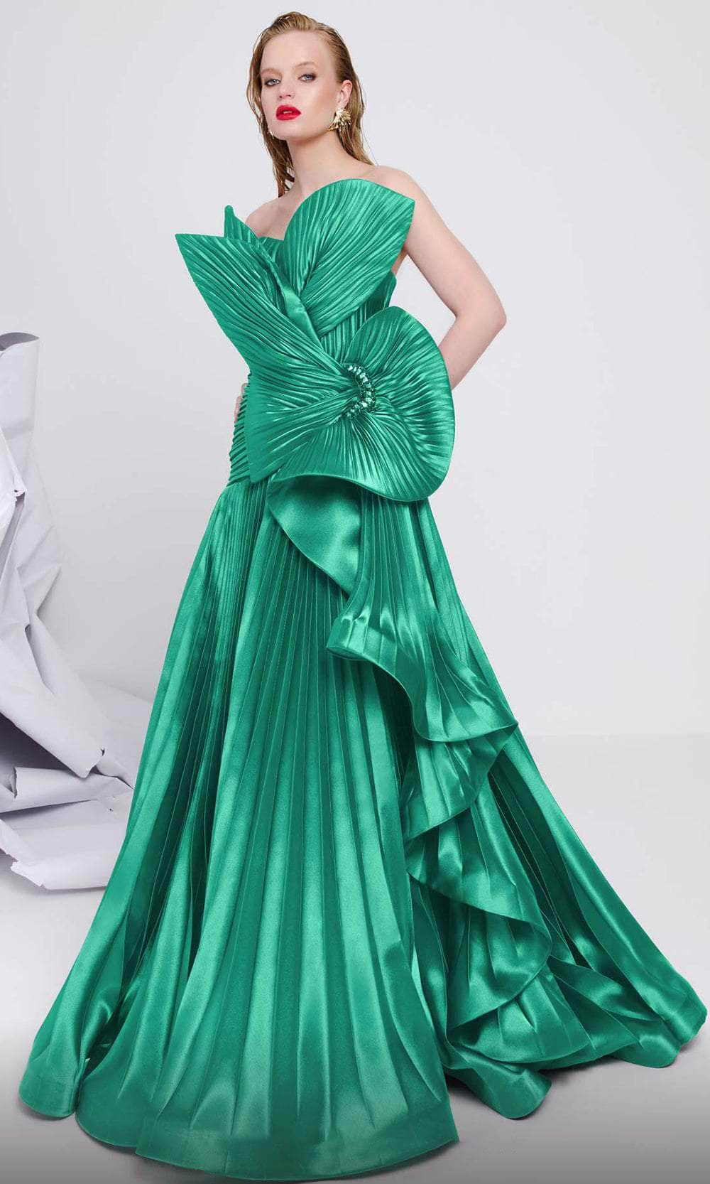 Image of MNM Couture F02867 - Pleated Ribbon Evening Gown